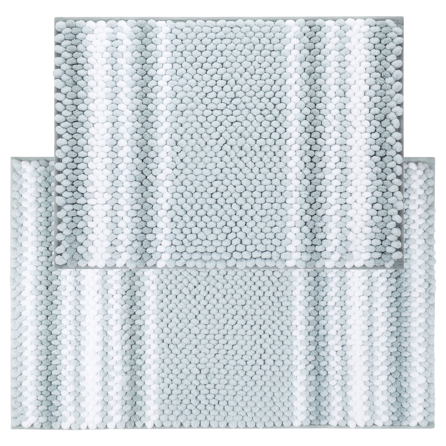 Unique Bargains Chenille Bathroom Rug Set of 2 Soft Fluffy Striped Bath Mat Light Cyan 17x24" & 20x32"