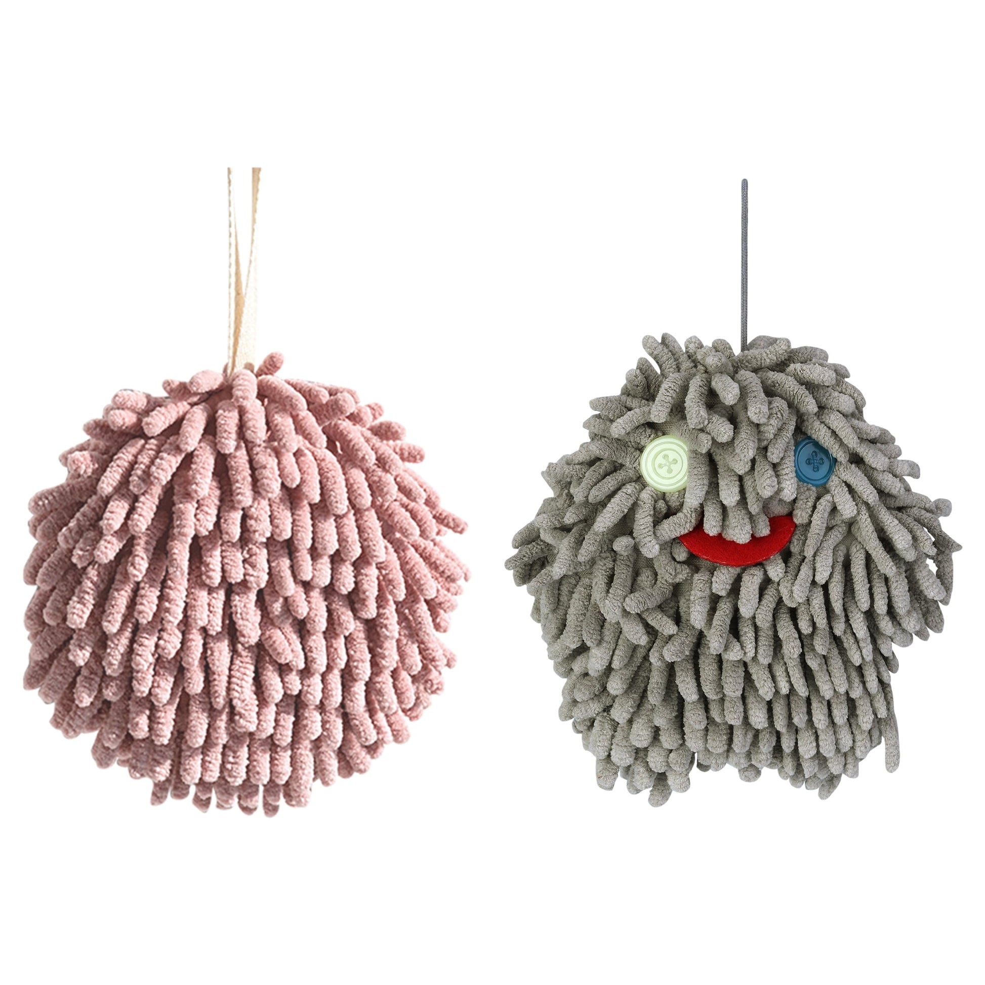 Unique Bargains Chenille Fuzzy Hand Towel 2 Pcs Dark Pink/Grey-2 6" x 6"/7" x 7"