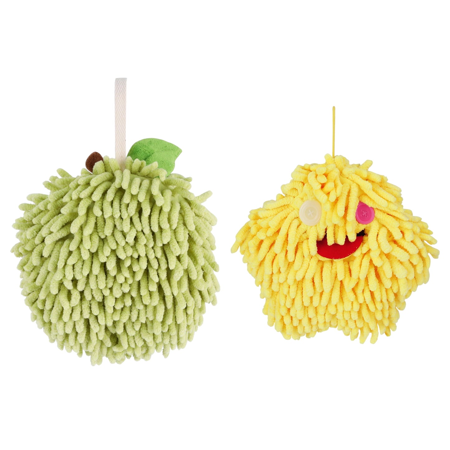 Unique Bargains Chenille Fuzzy Hand Towel 2 Pcs Green/Yellow 6" x 6"/7" x 7"