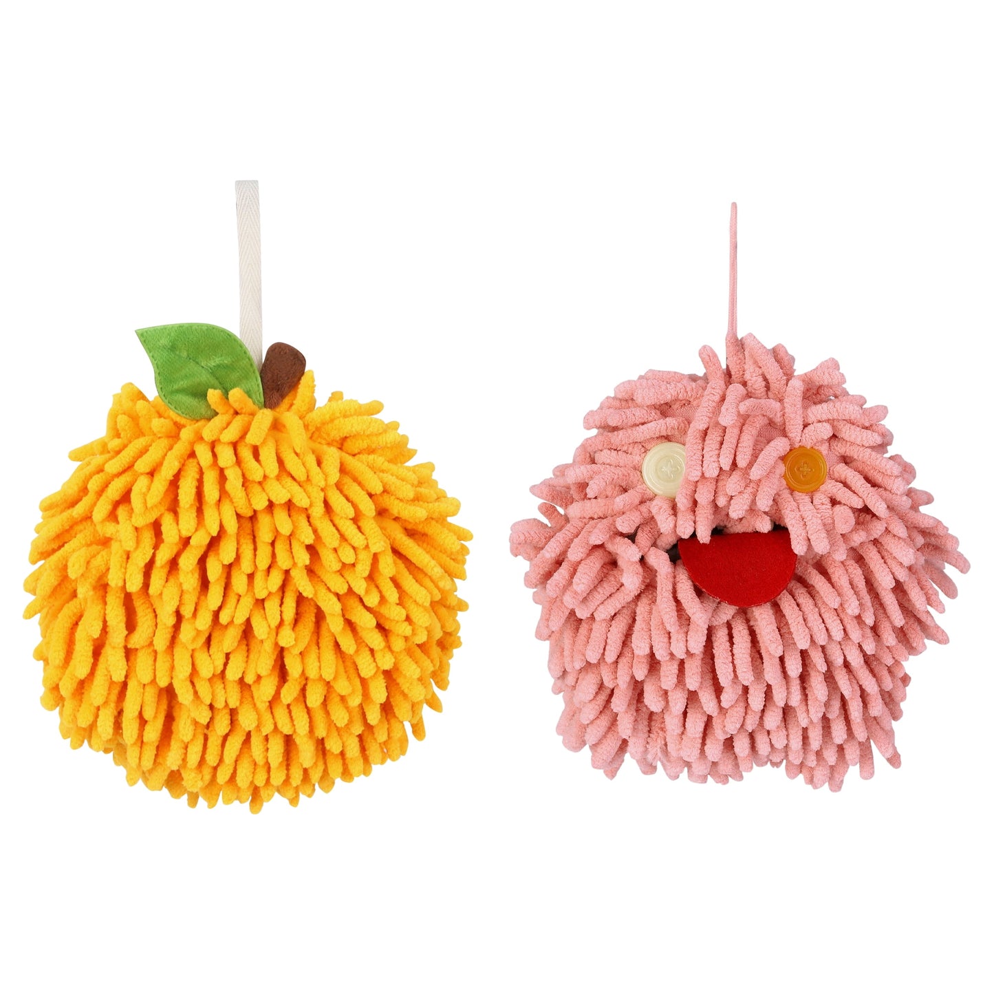 Unique Bargains Chenille Fuzzy Hand Towel 2 Pcs Orange/Pink 6" x 6"/7" x 7"
