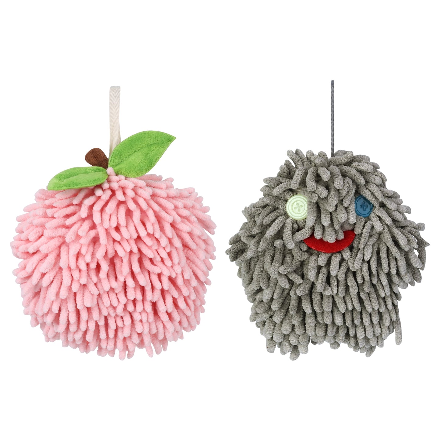 Unique Bargains Chenille Fuzzy Hand Towel 2 Pcs Pink/Grey-2 6" x 6"/7" x 7"