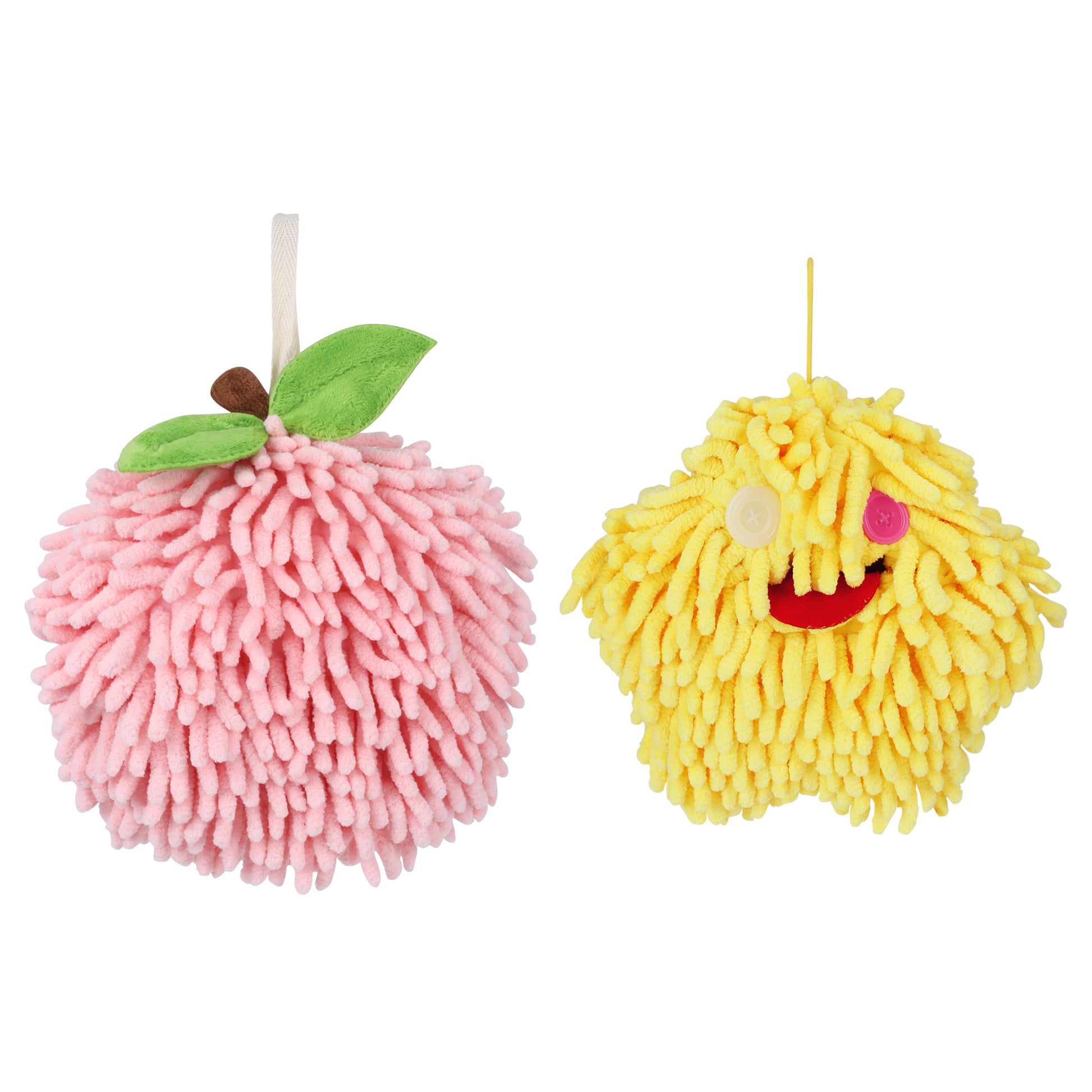 Unique Bargains Chenille Fuzzy Hand Towel 2 Pcs Pink/Yellow 6" x 6"/7" x 7"