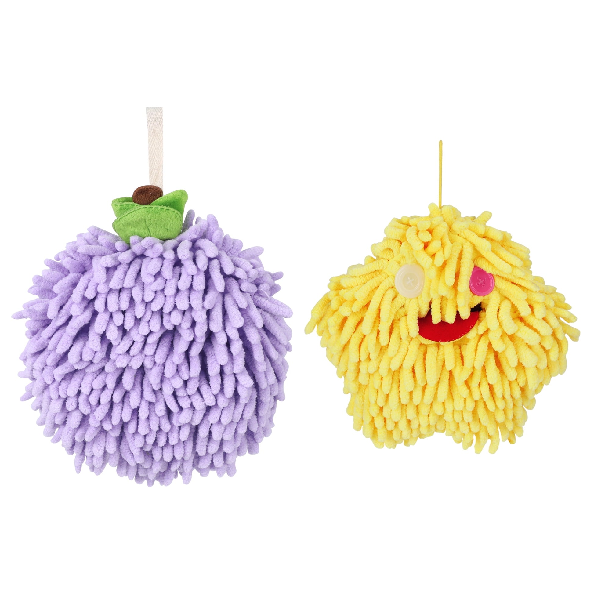Unique Bargains Chenille Fuzzy Hand Towel 2 Pcs Purple/Yellow 6" x 6"/7" x 7"