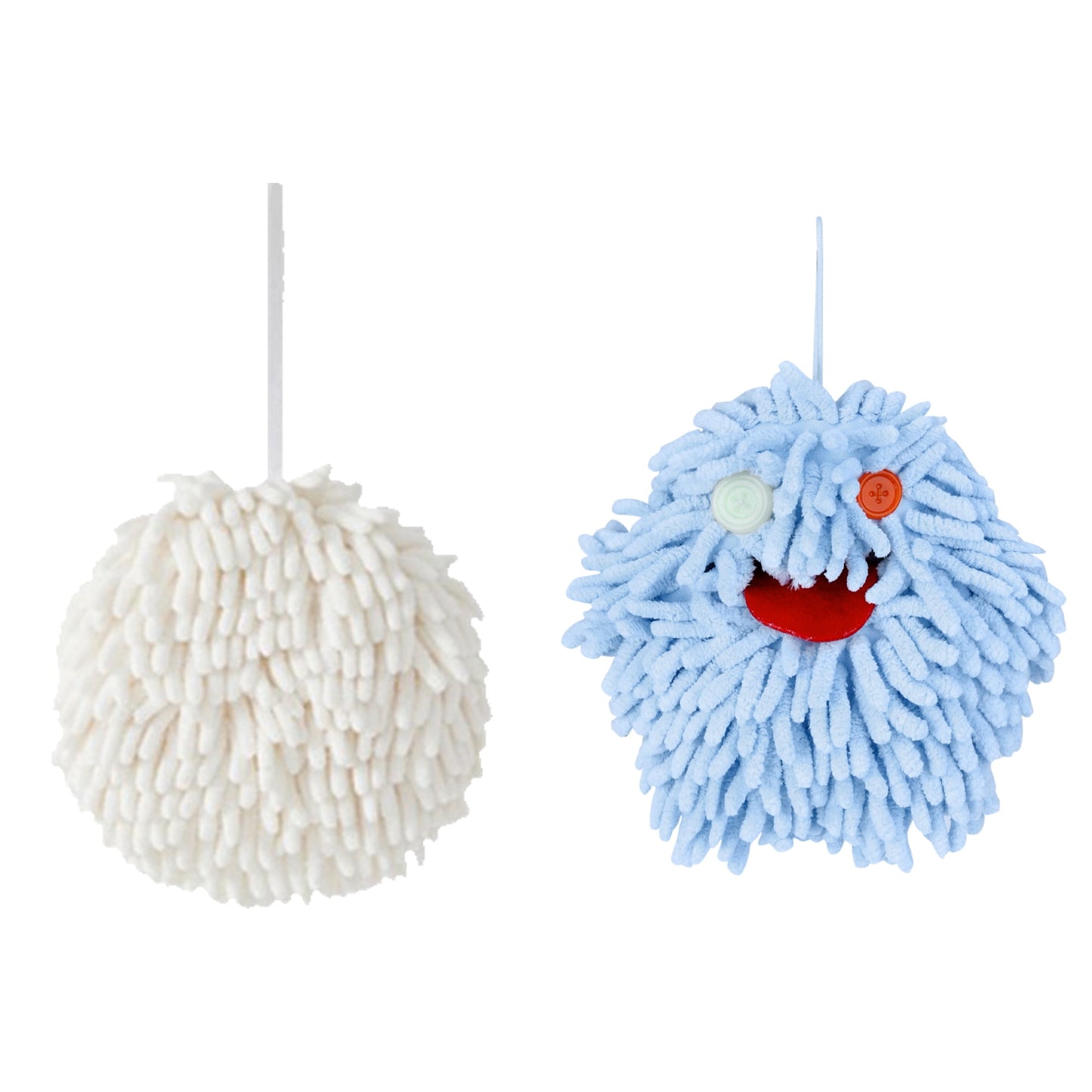Unique Bargains Chenille Fuzzy Hand Towel 2 Pcs White/Blue 6" x 6"/7" x 7"