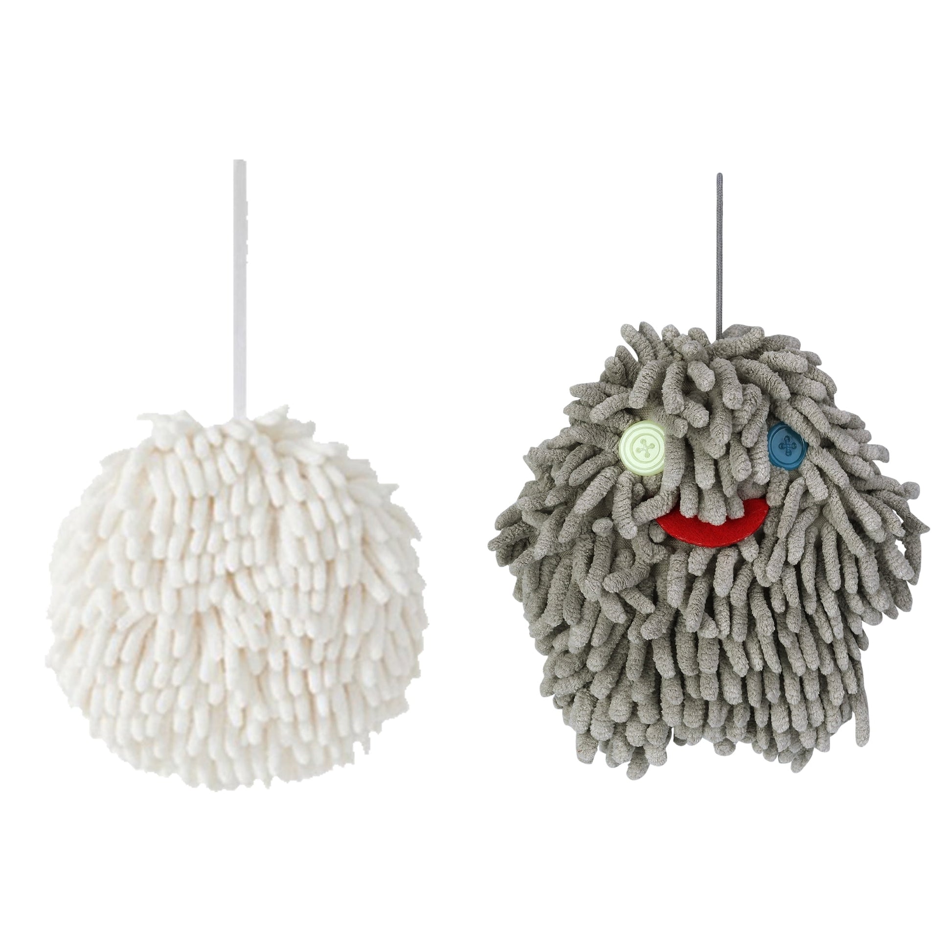 Unique Bargains Chenille Fuzzy Hand Towel 2 Pcs White/Grey-2 6" x 6"/7" x 7"