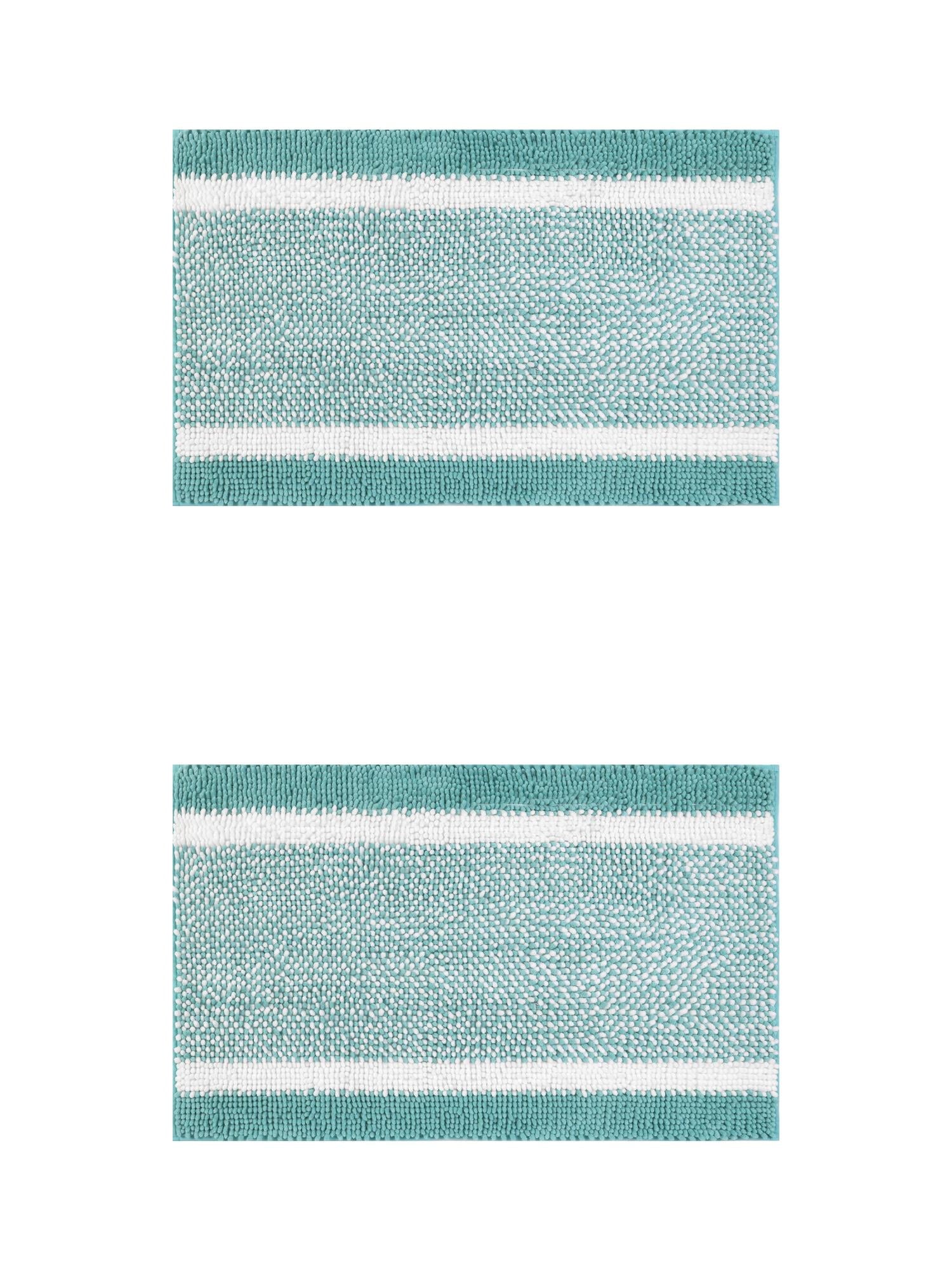 Unique Bargains Chenille Striped Bath Mats 2 Pcs Non-Slip Soft Plush Shaggy Bathroom Rugs  Green 16" x 24"/20" x 32"