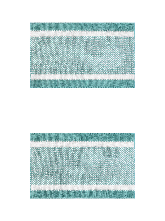 Unique Bargains Chenille Striped Bath Mats 2 Pcs Non-Slip Soft Plush Shaggy Bathroom Rugs  Blue/Grey 16" x 24"