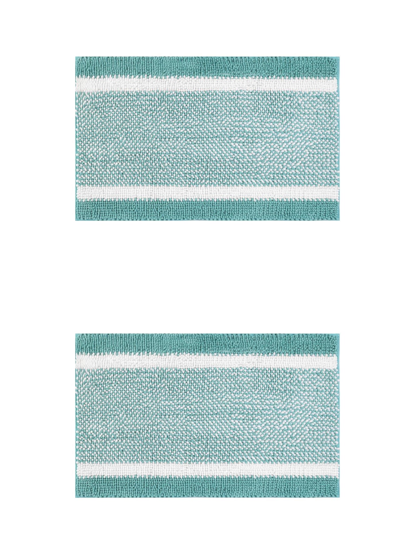 Unique Bargains Chenille Striped Bath Mats 2 Pcs Non-Slip Soft Plush Shaggy Bathroom Rugs  Green 20" x 32"