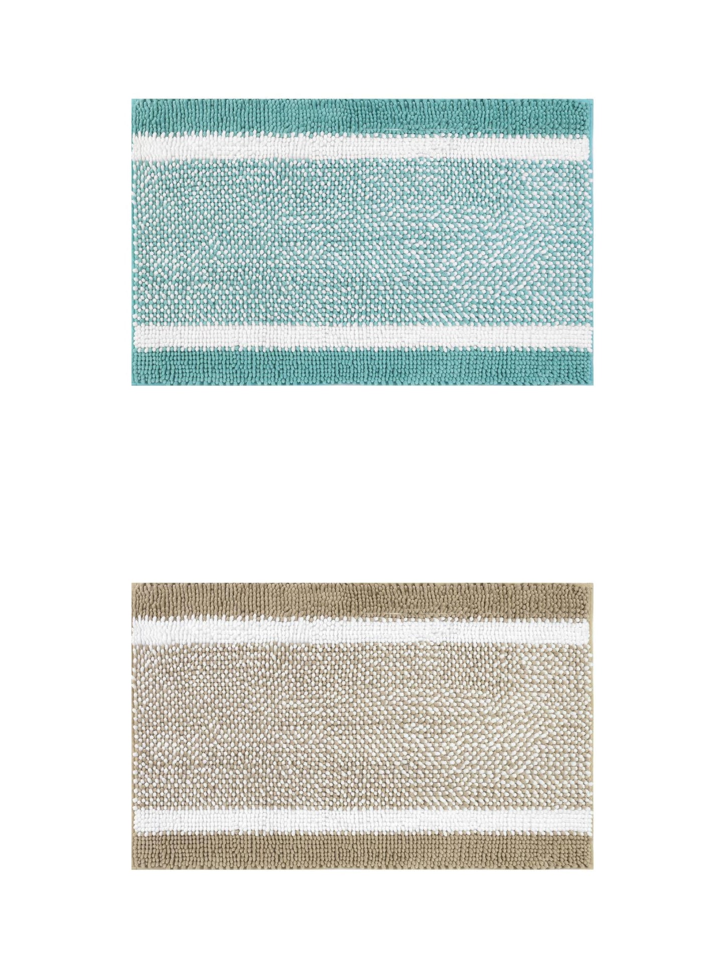 Unique Bargains Chenille Striped Bath Mats 2 Pcs Non-Slip Soft Plush Shaggy Bathroom Rugs  Green/Khaki 20" x 32"