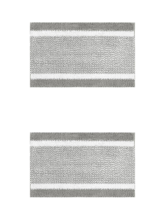 Unique Bargains Chenille Striped Bath Mats 2 Pcs Non-Slip Soft Plush Shaggy Bathroom Rugs  Grey 16" x 24"/20" x 32"
