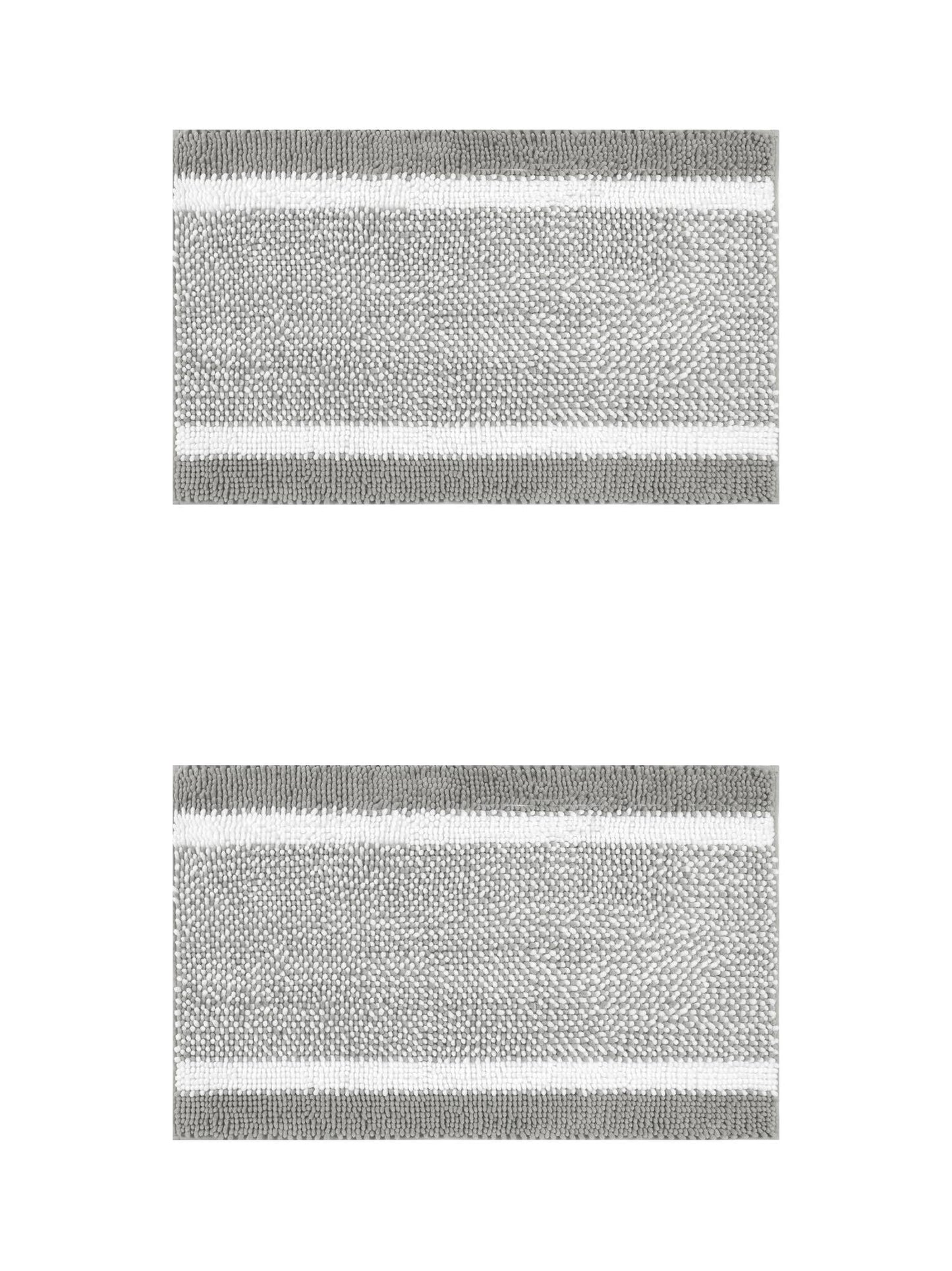 Unique Bargains Chenille Striped Bath Mats 2 Pcs Non-Slip Soft Plush Shaggy Bathroom Rugs  Grey 16" x 24"