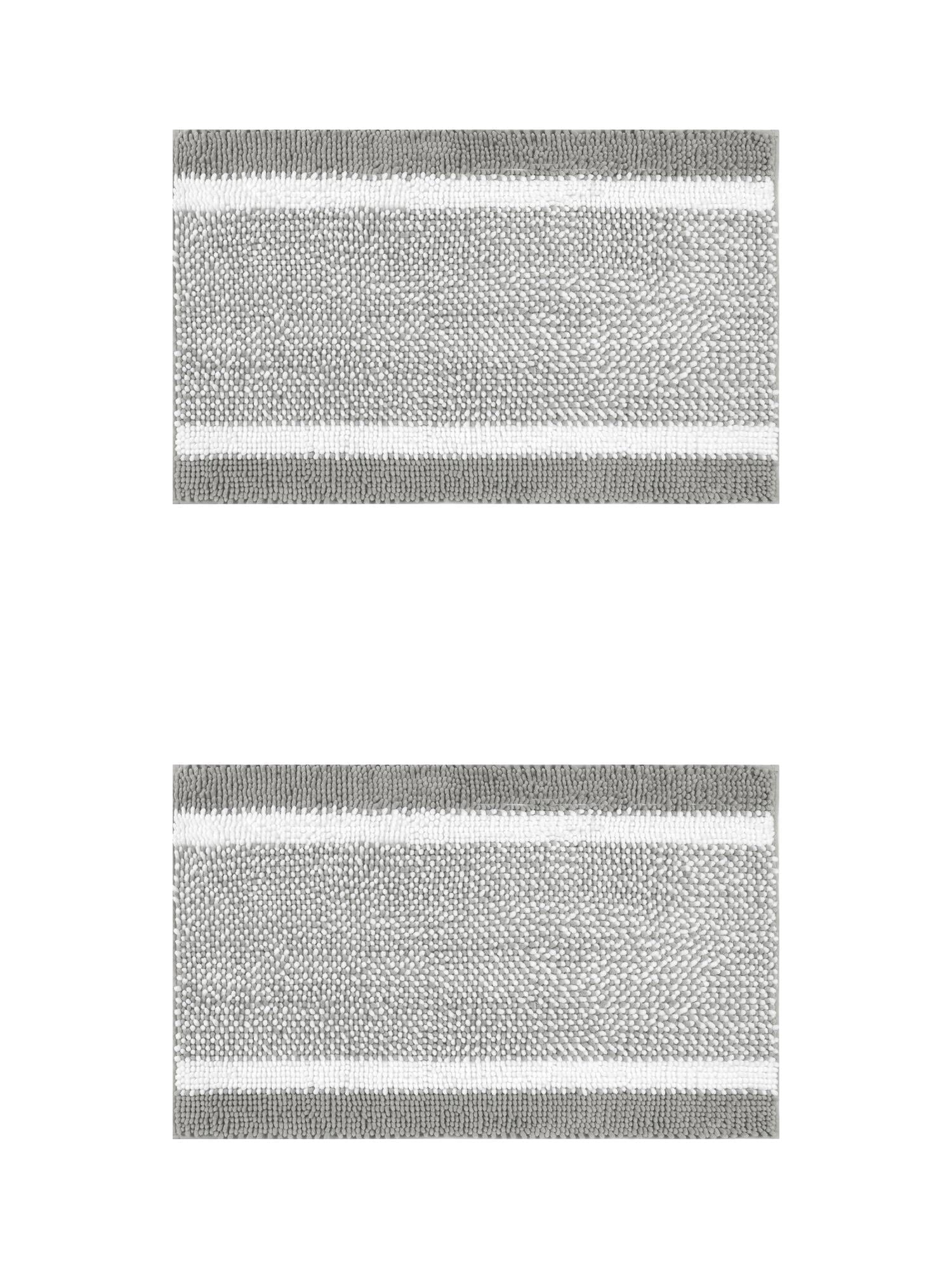 Unique Bargains Chenille Striped Bath Mats 2 Pcs Non-Slip Soft Plush Shaggy Bathroom Rugs  Grey 16" x 24"