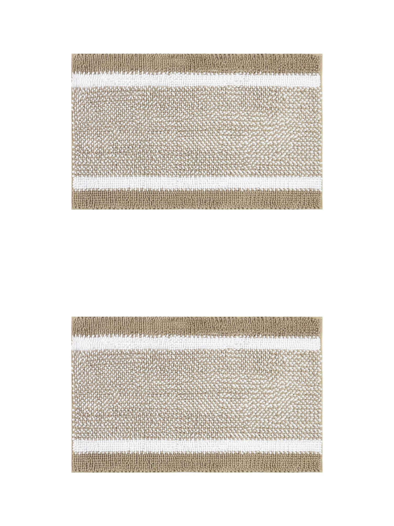 Unique Bargains Chenille Striped Bath Mats 2 Pcs Non-Slip Soft Plush Shaggy Bathroom Rugs  Khaki 20" x 32"