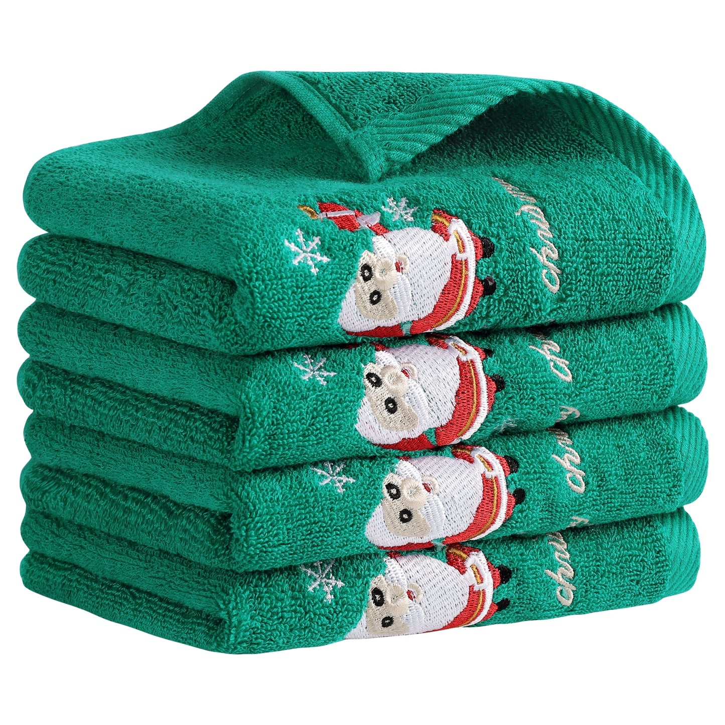 Unique Bargains Christmas Cotton Hand Towels Cute Bathroom Hand Towel Set Green 4-Piece