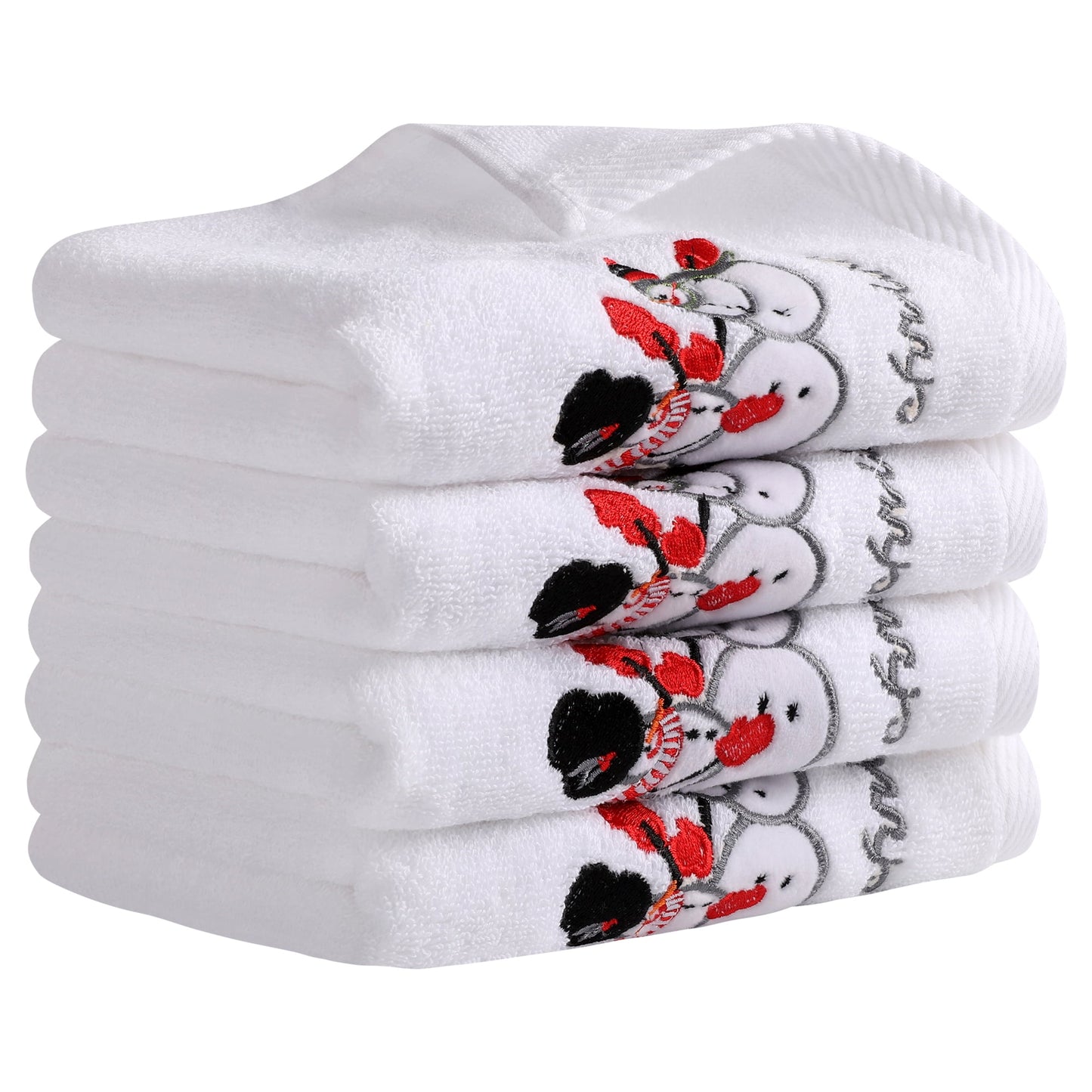 Unique Bargains Christmas Cotton Hand Towels Cute Bathroom Hand Towel Set White 4-Piece