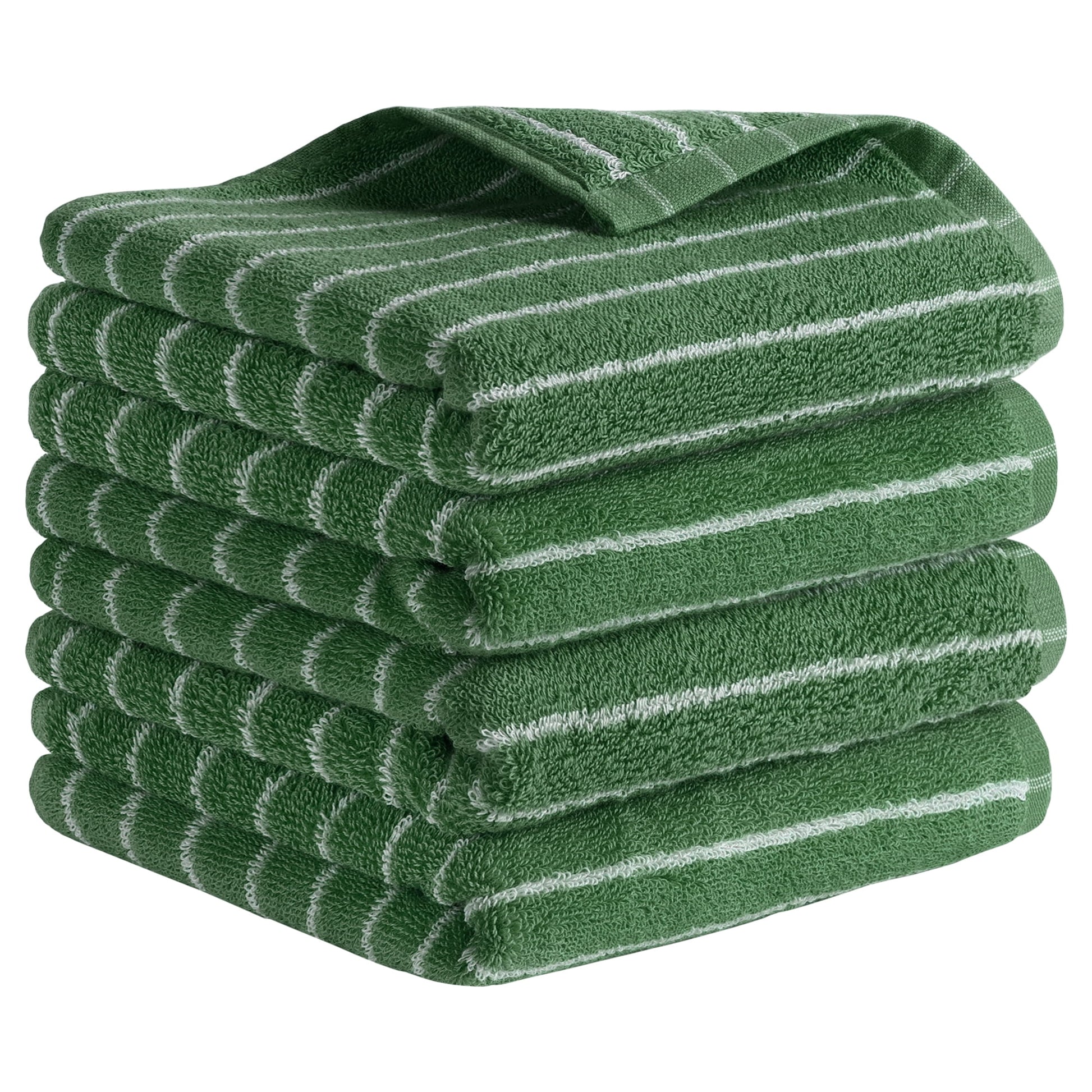 Unique Bargains Classic Stripe Bath Hand Towels Cotton Soft Absorbent Green 4-Piece