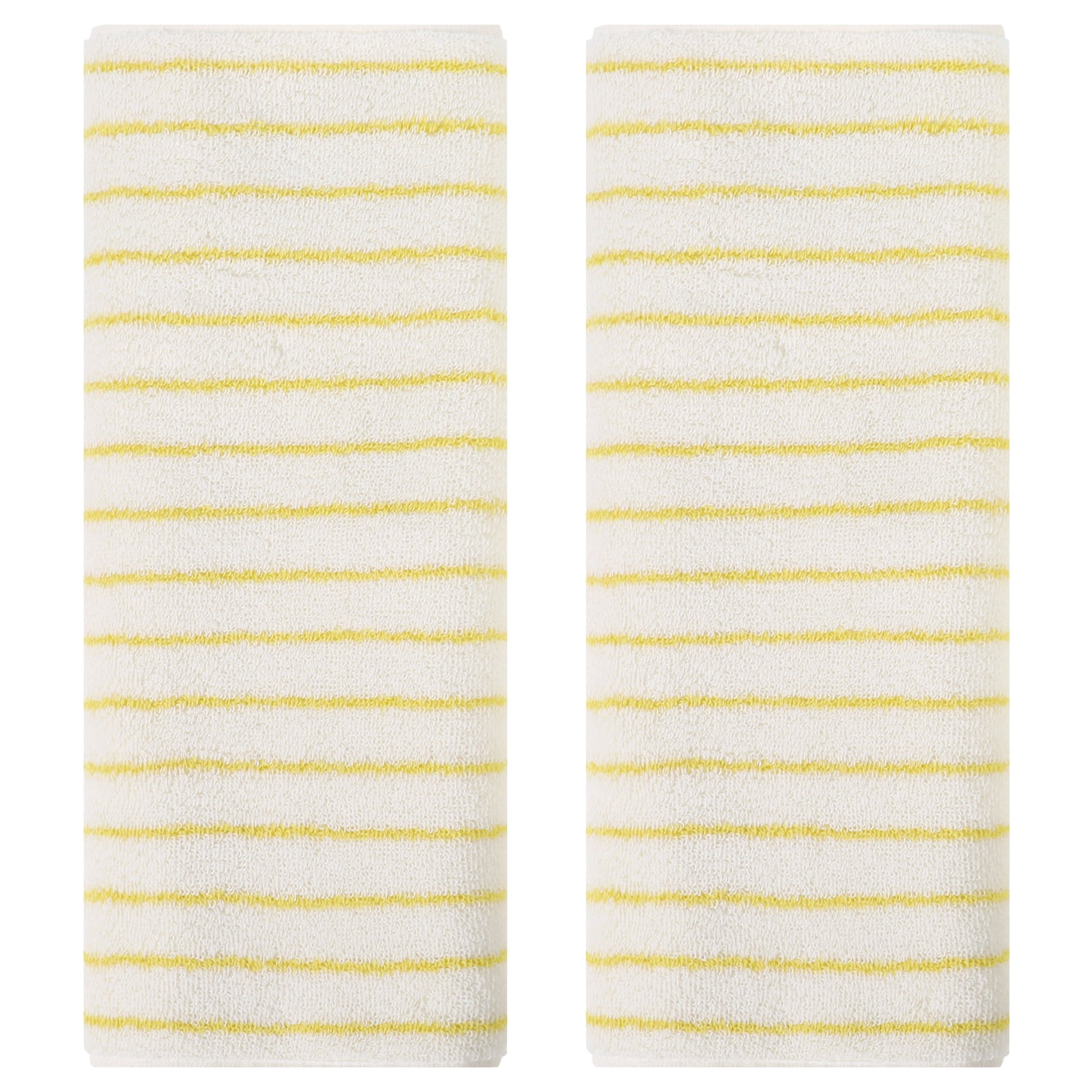 Unique Bargains Classic Stripe Bath Hand Towels Cotton Soft Absorbent Light Yellow 2-Piece