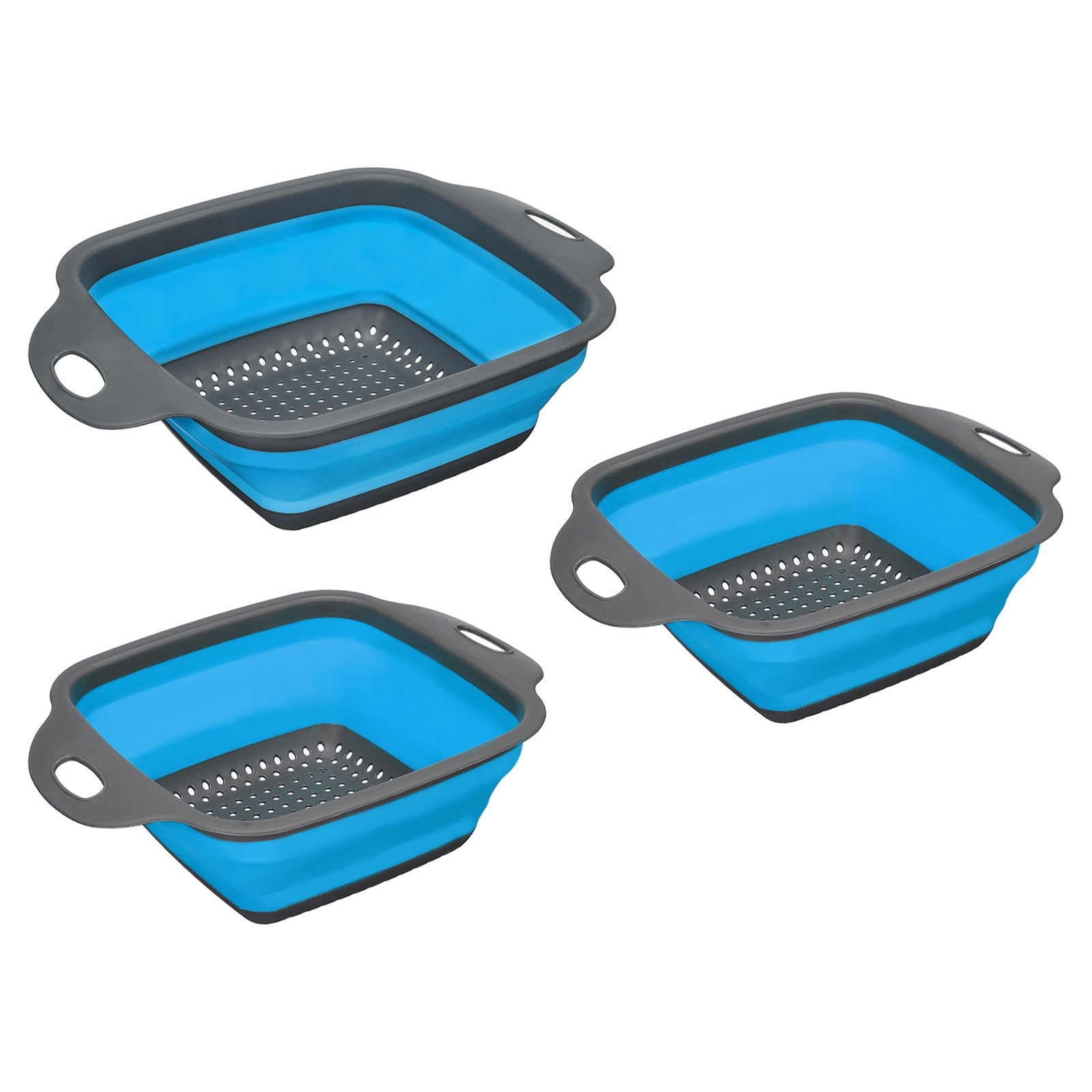 Unique Bargains Collapsible Colander Set Silicone Foldable Food Strainer for Vegetables Blue