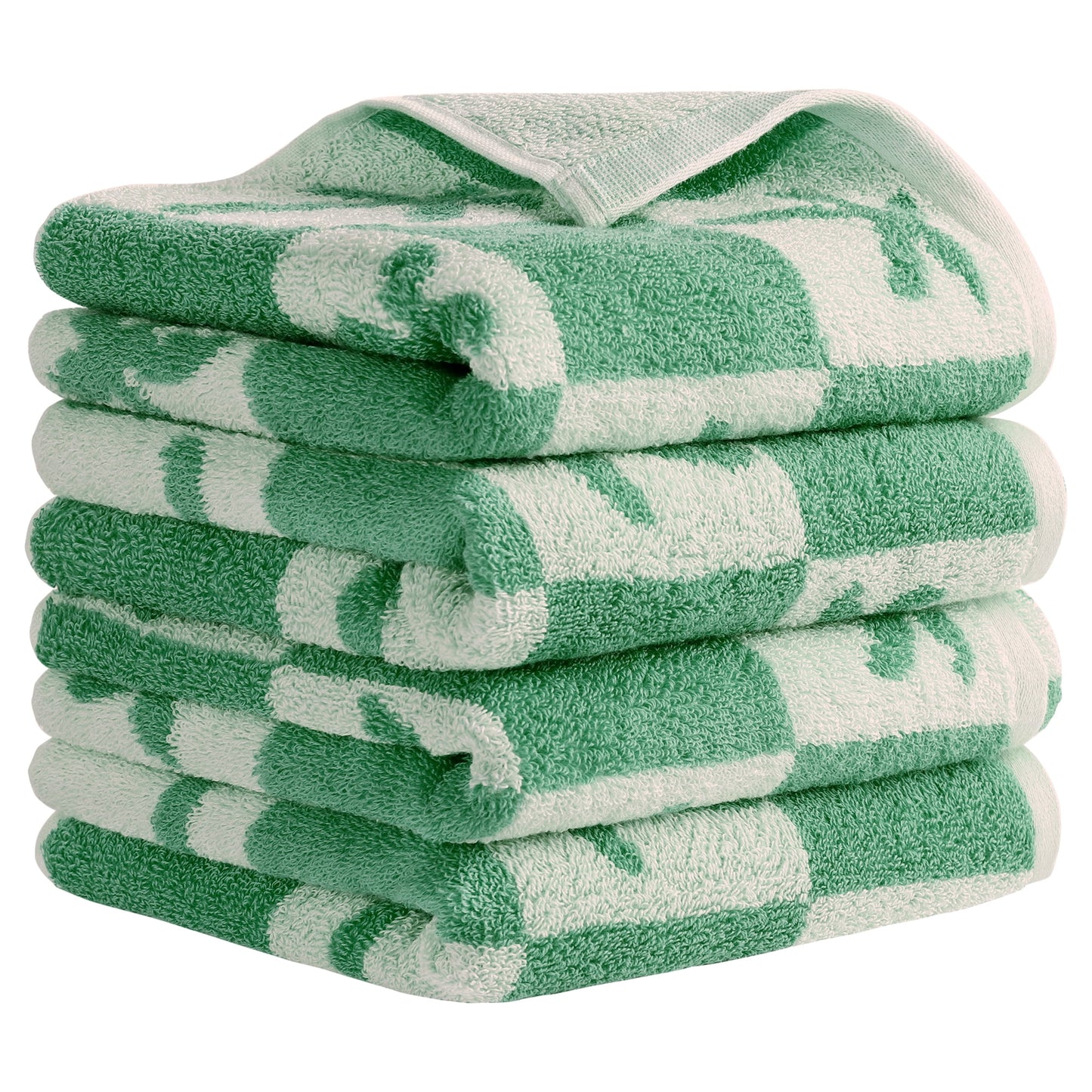 Unique Bargains Color Block Plaid Cotton Bathroom Hand Towels Green-Cactus 4-Piece