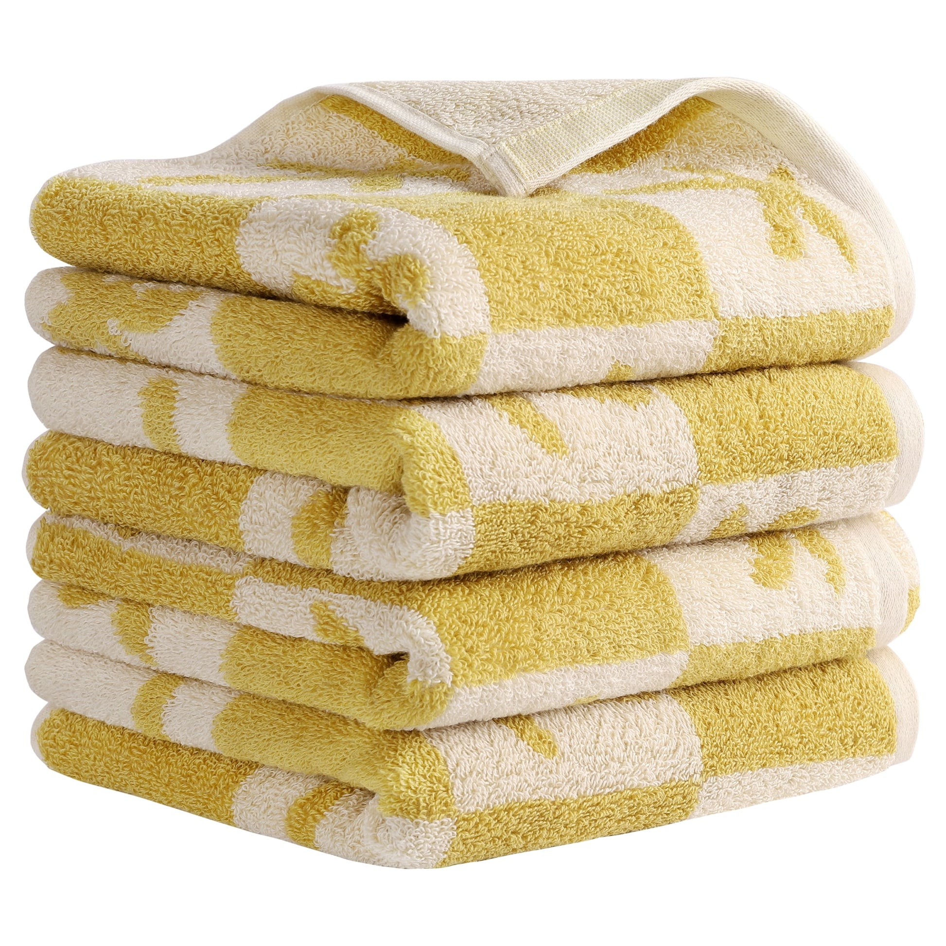 Unique Bargains Color Block Plaid Cotton Bathroom Hand Towels Yellow-Cactus 4-Piece