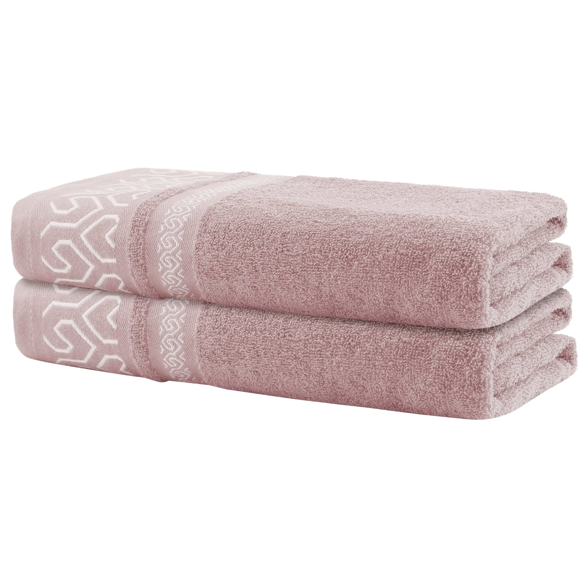 Unique Bargains Cotton Bath Towels Set of 2 Soft Quick Dry Durable Bathroom Towels Pink 28" x 56"