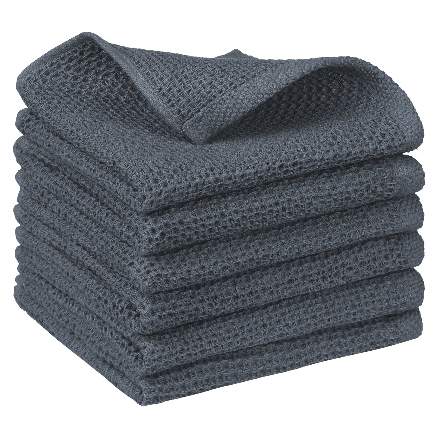 Unique Bargains Cotton Double-Sided Waffle Weave Absorbent Kitchen Dish Towels 14"x14" White