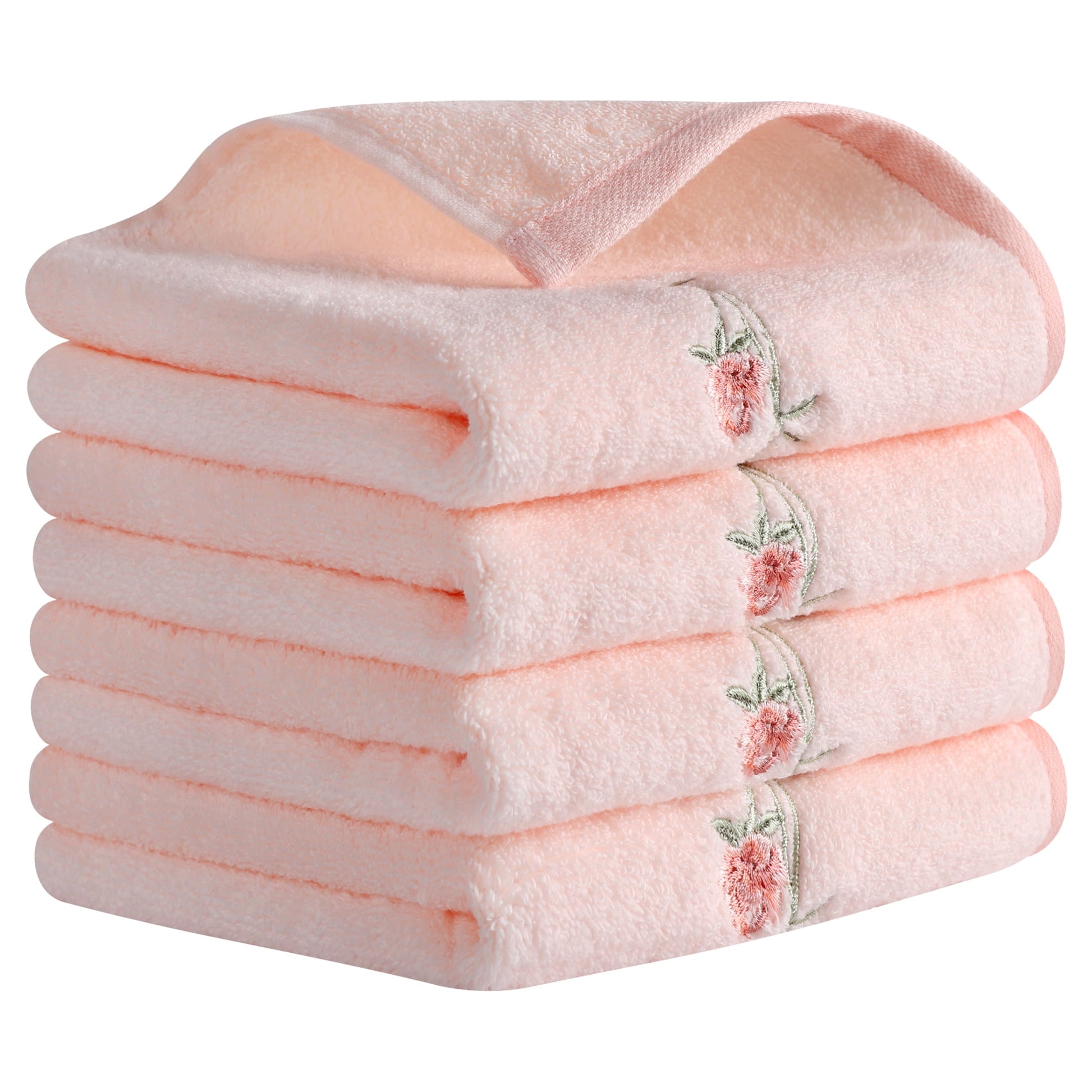 Unique Bargains Cotton Floral Embroidered Absorbent Towel Set Pink 4 Pcs