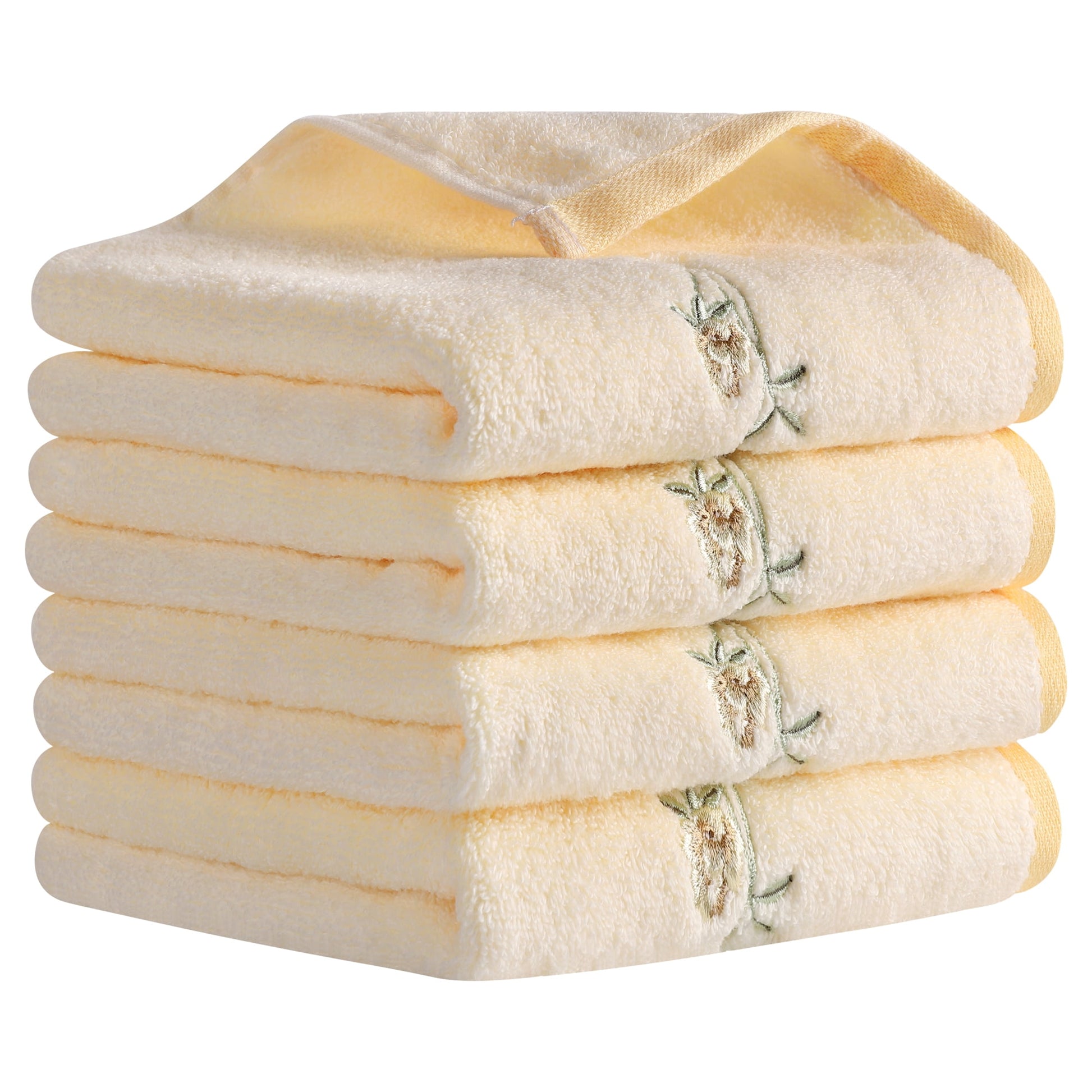 Unique Bargains Cotton Floral Embroidered Absorbent Towel Set Green 4 Pcs