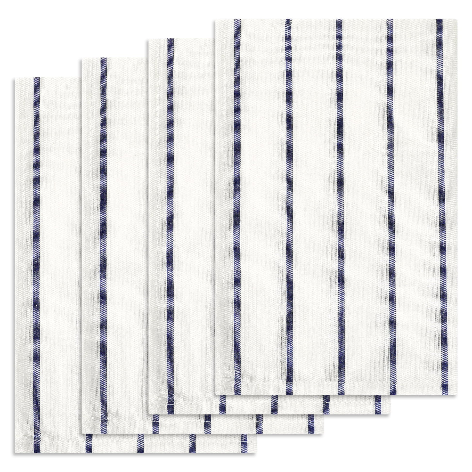 Unique Bargains Cotton Hand Towels Absorbent Lint Free Dish Kitchen Towels 24 x 16 Inch Blue Pinstriped 4pk