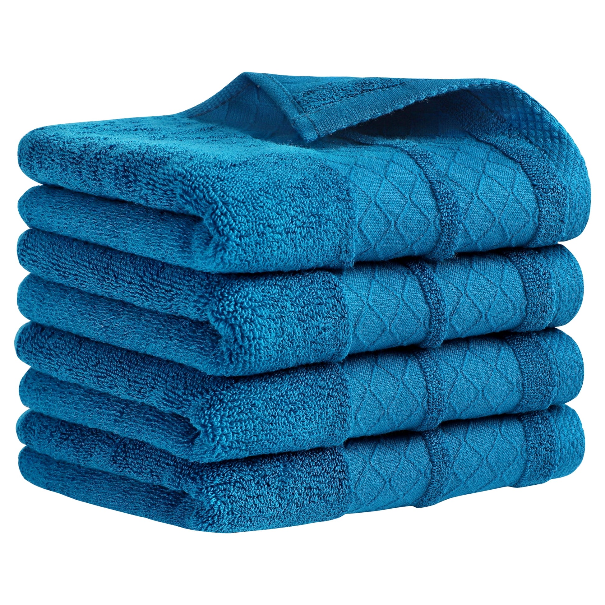 Unique Bargains Cotton Soft Hand Towels Geometry Pattern 4 Piece Blue