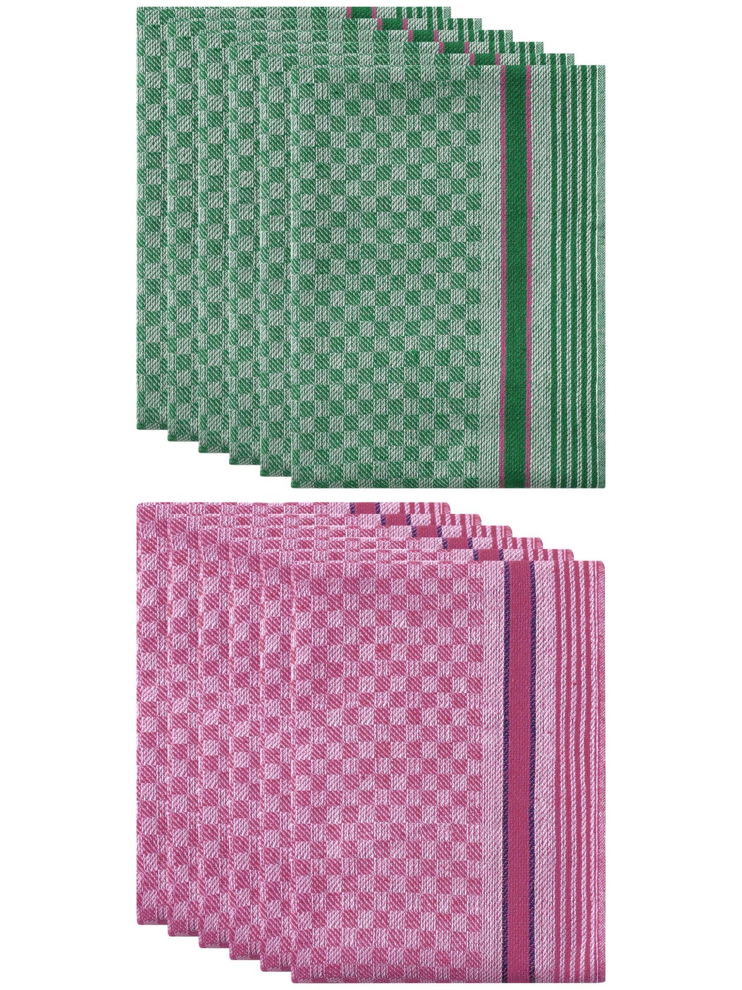 Unique Bargains Cotton Soft Waffle Weave Kitchen Dishcloths 15" x 25" Pink Green