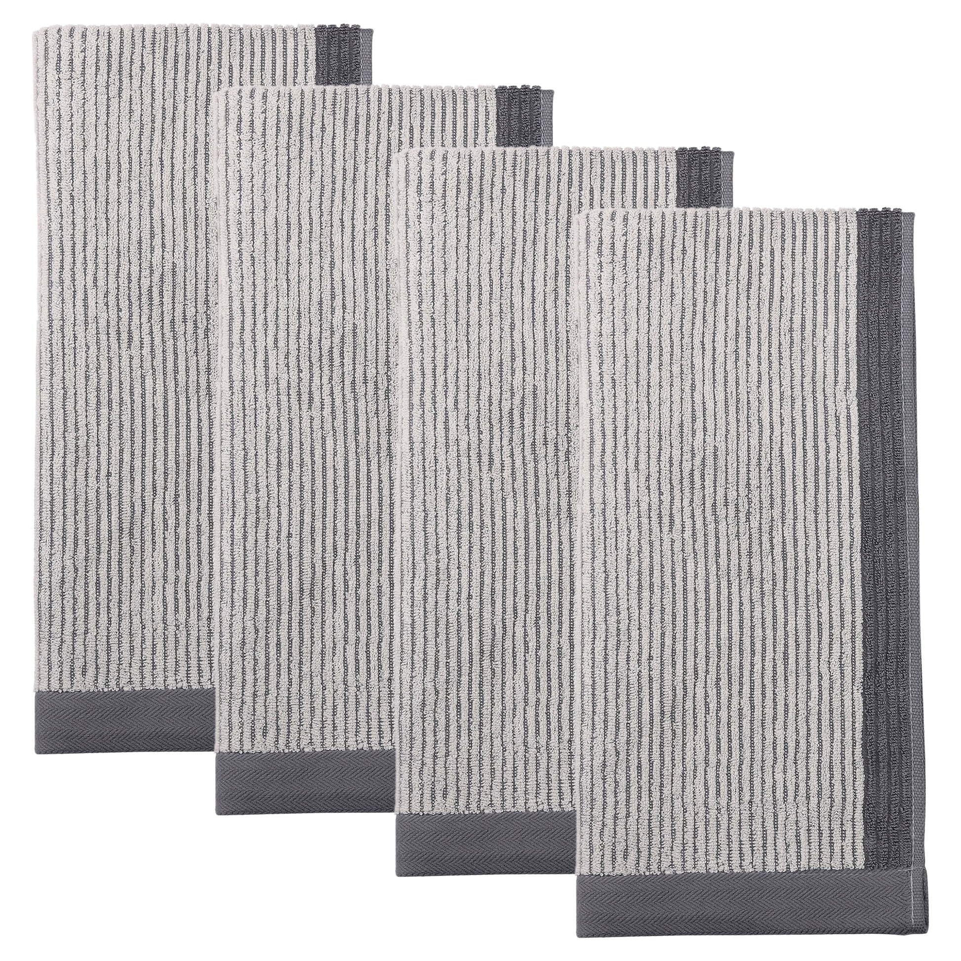 Unique Bargains Cotton Striped Hand Towel for Bathroom Kitchen Gym Grey 4pcs 29" x 13"