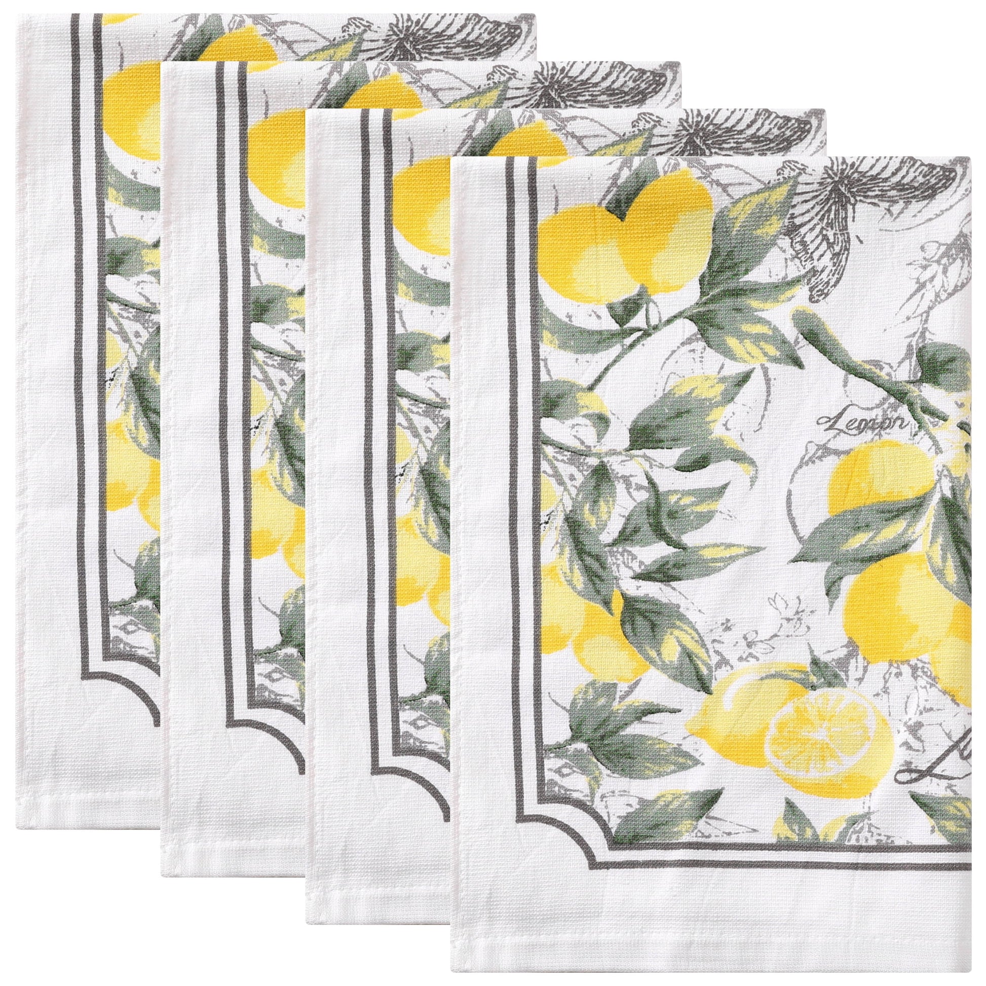 Unique Bargains Cotton Thick Large Animal and Floral Printed Kitchen Towels 18"x28" Lemon
