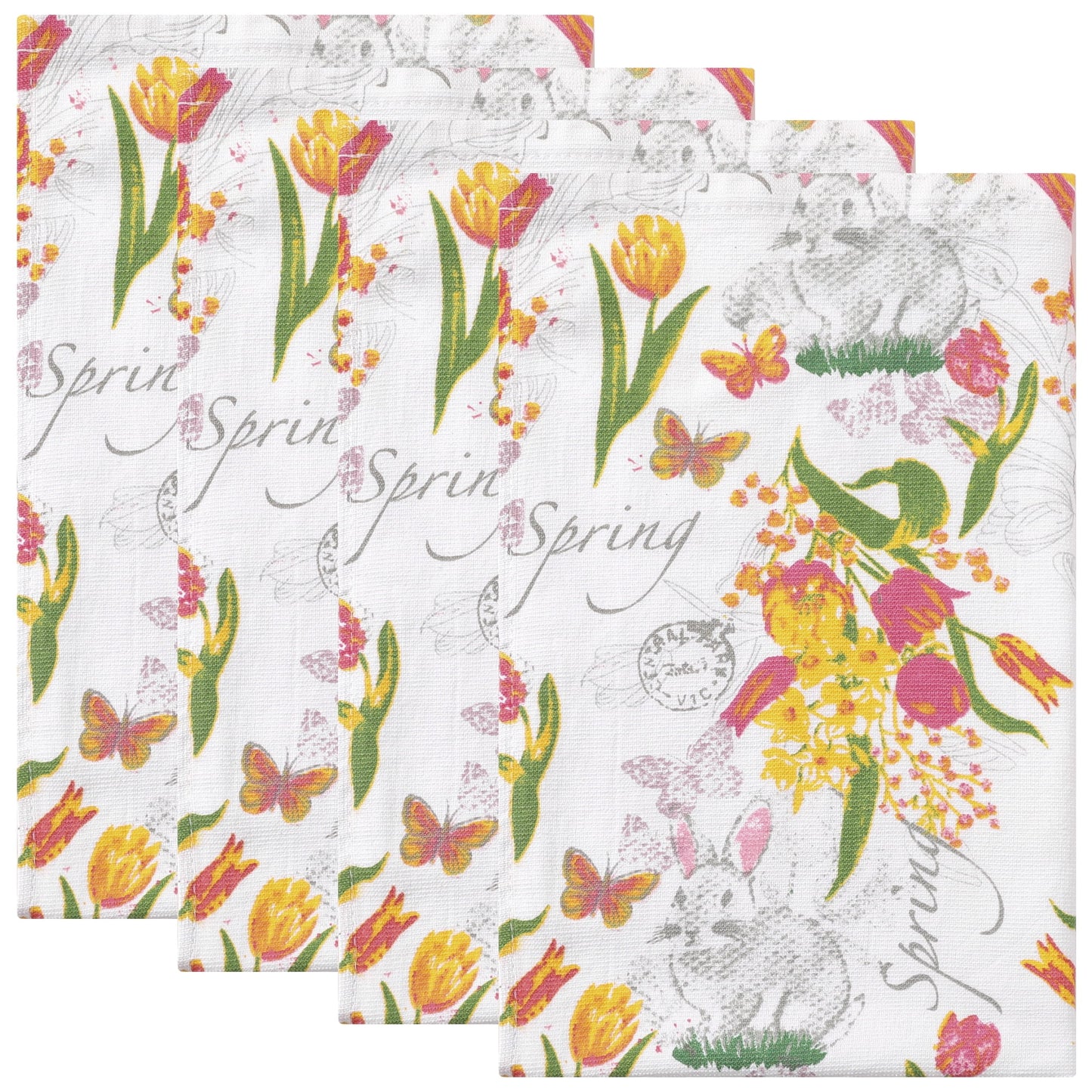 Unique Bargains Cotton Thick Large Animal and Floral Printed Kitchen Towels 18"x28" Yellow Rabbit