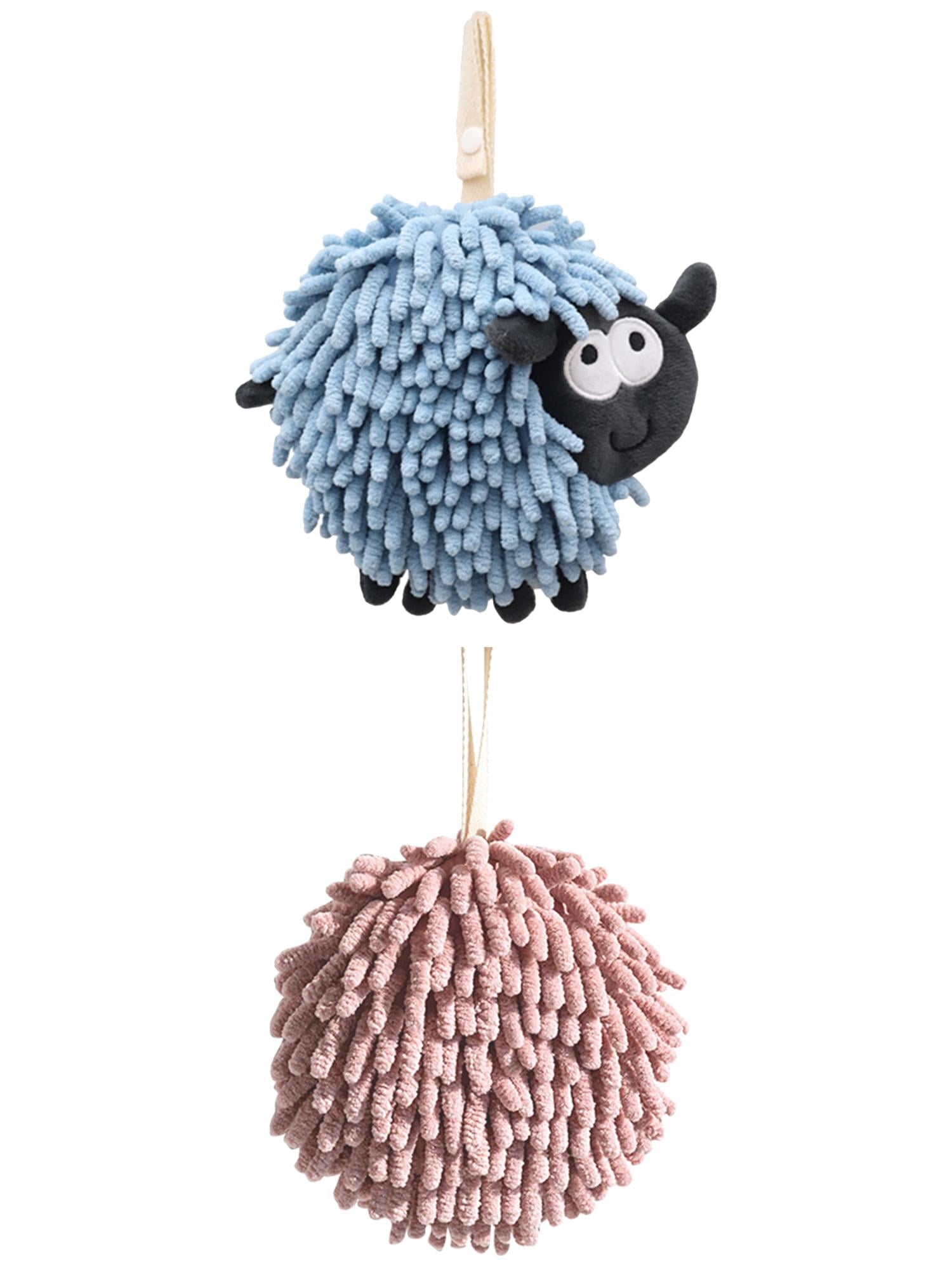 Unique Bargains Cute Chenille Ball Hand Towel 2 Pcs Dark Pink/Blue 6" x 6"/7" x 7"