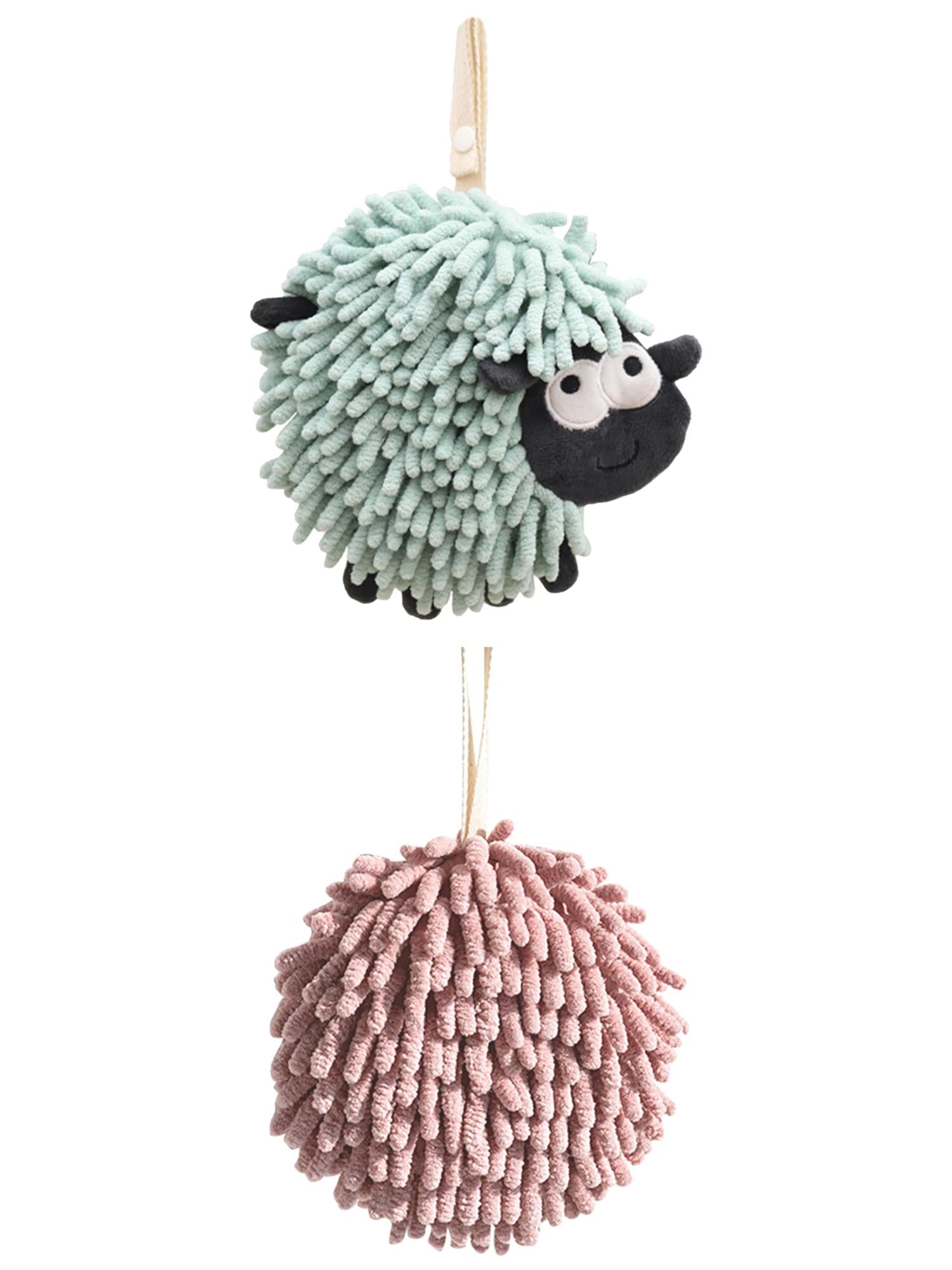 Unique Bargains Cute Chenille Ball Hand Towel 2 Pcs Dark Pink/Green 6" x 6"/7" x 7"