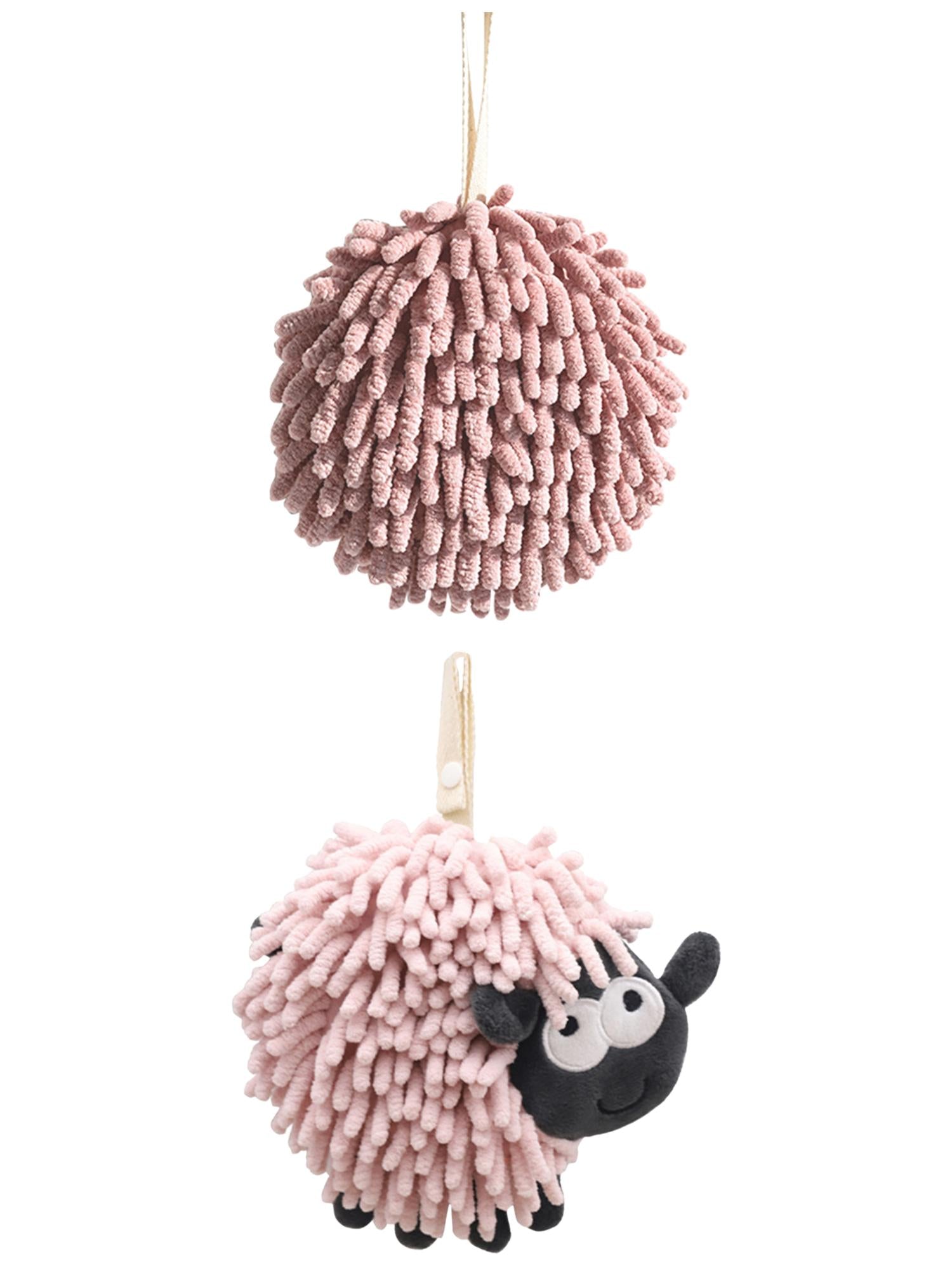 Unique Bargains Cute Chenille Ball Hand Towel 2 Pcs Dark Pink/Pink 6" x 6"/7" x 7"