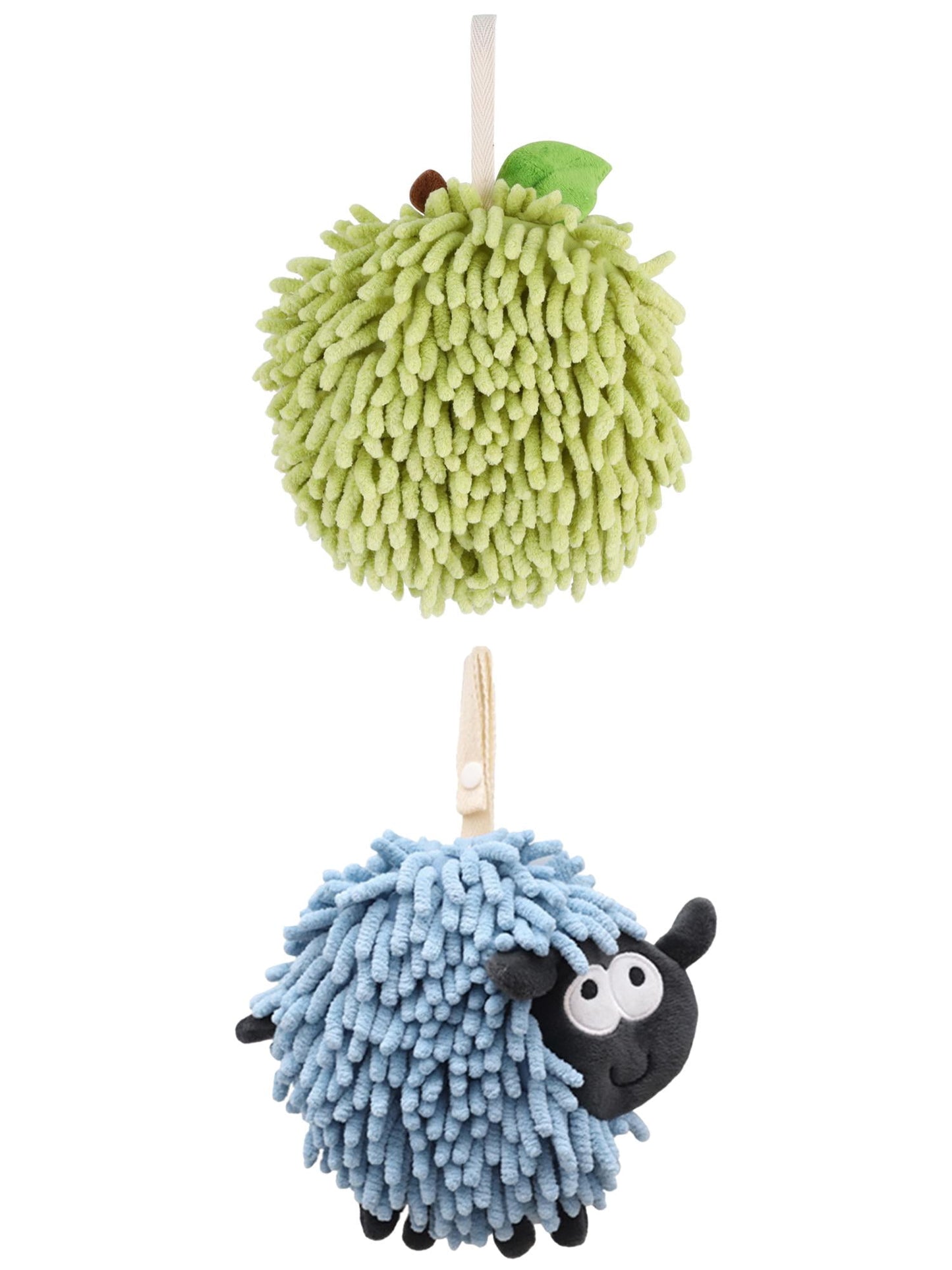 Unique Bargains Cute Chenille Ball Hand Towel 2 Pcs Green/Blue 6" x 6"/7" x 7"