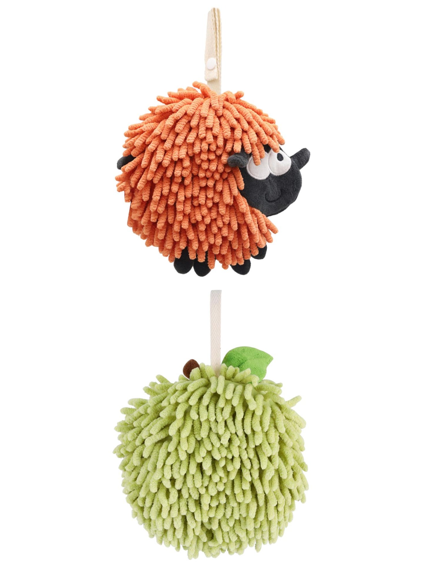 Unique Bargains Cute Chenille Ball Hand Towel 2 Pcs Green/Orange 6" x 6"/7" x 7"