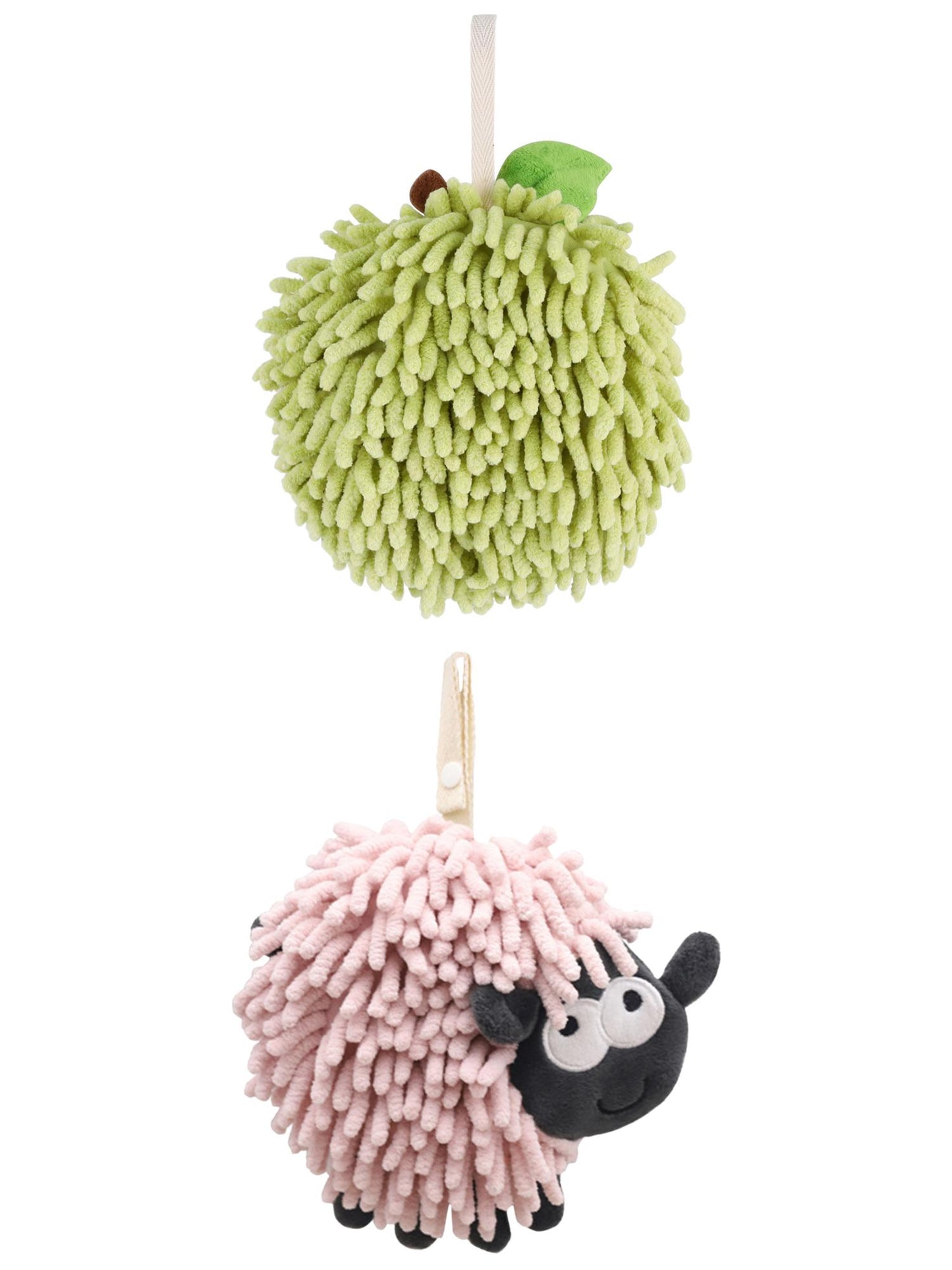 Unique Bargains Cute Chenille Ball Hand Towel 2 Pcs Green/Pink 6" x 6"/7" x 7"