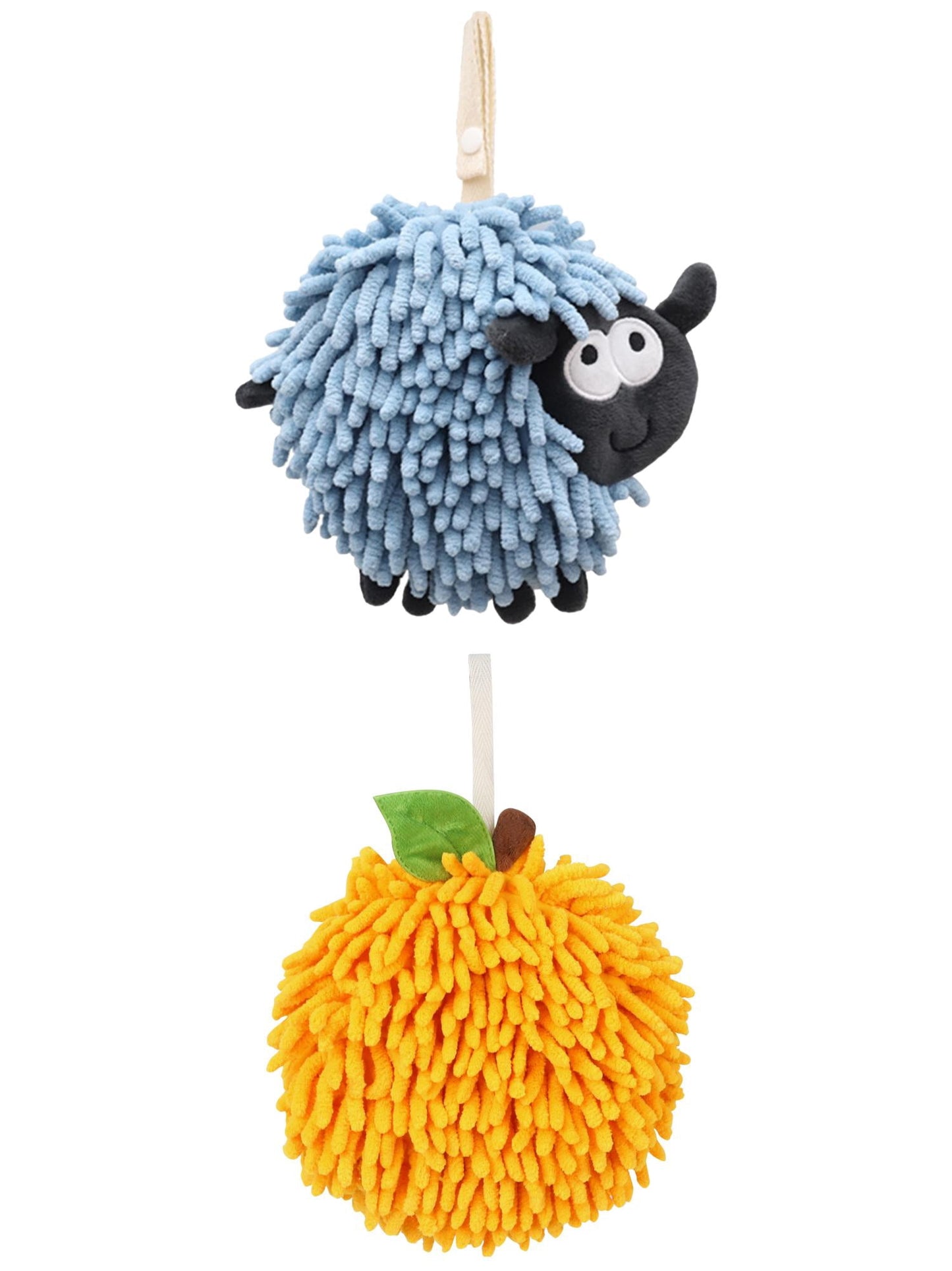 Unique Bargains Cute Chenille Ball Hand Towel 2 Pcs Orange/Blue 6" x 6"/7" x 7"