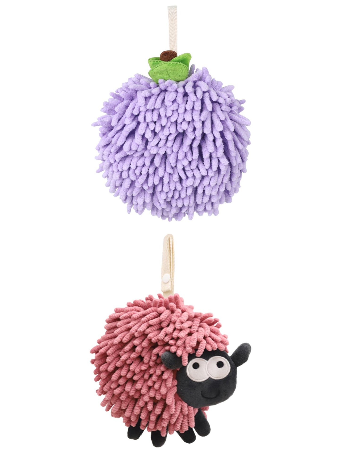 Unique Bargains Cute Chenille Ball Hand Towel 2 Pcs Purple 6" x 6"/7" x 7"