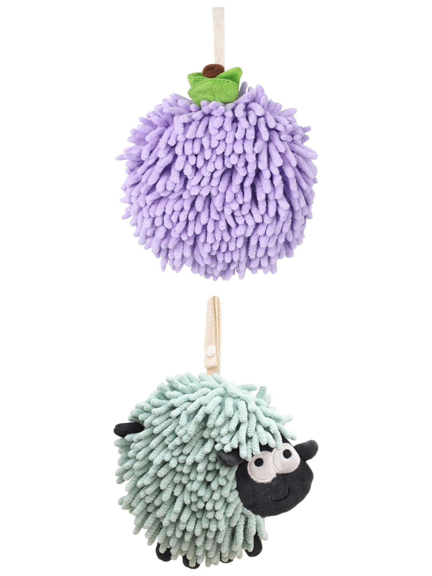 Unique Bargains Cute Chenille Ball Hand Towel 2 Pcs Purple/Green 6" x 6"/7" x 7"