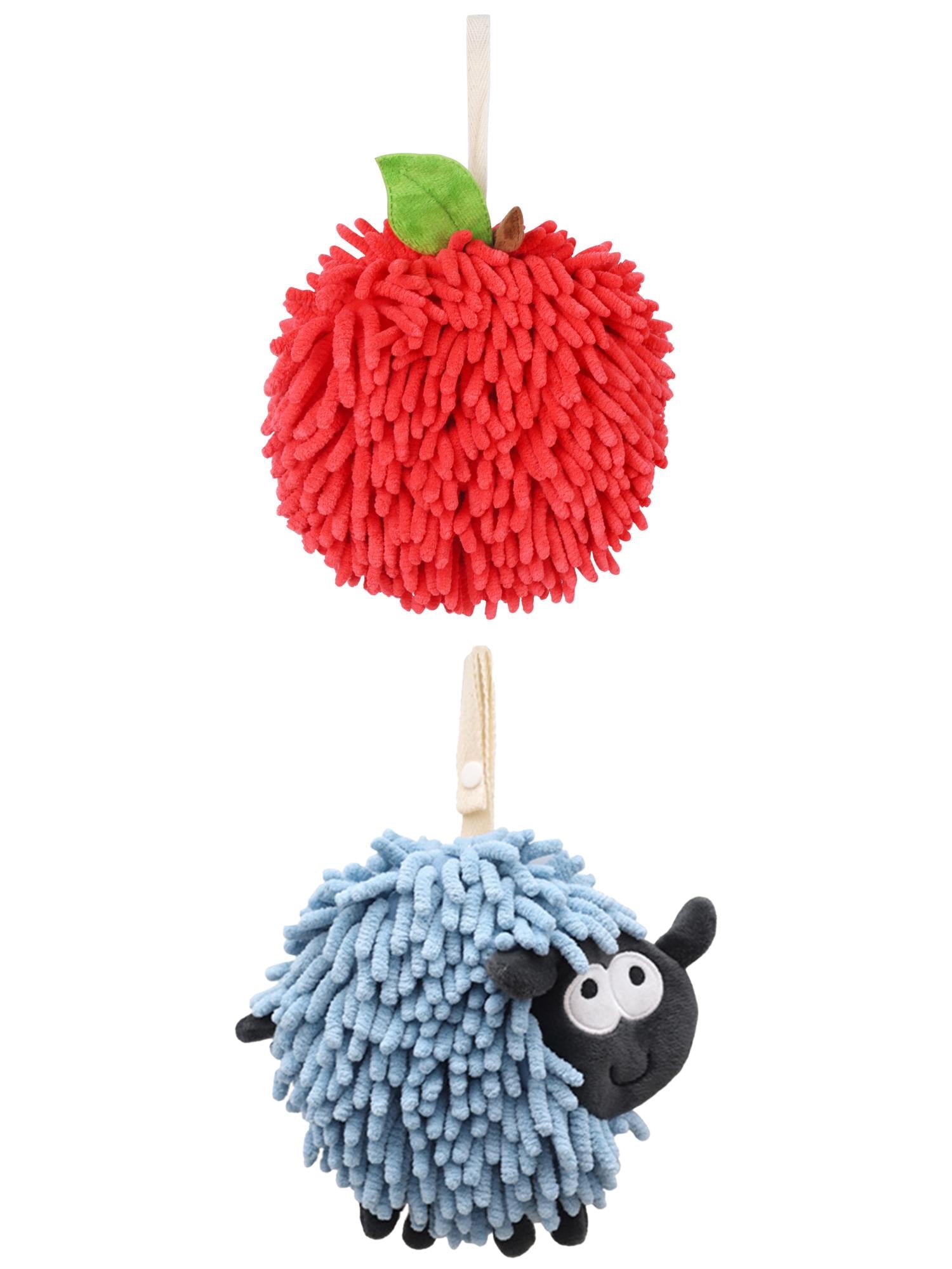 Unique Bargains Cute Chenille Ball Hand Towel 2 Pcs Red/Blue 6" x 6"/7" x 7"