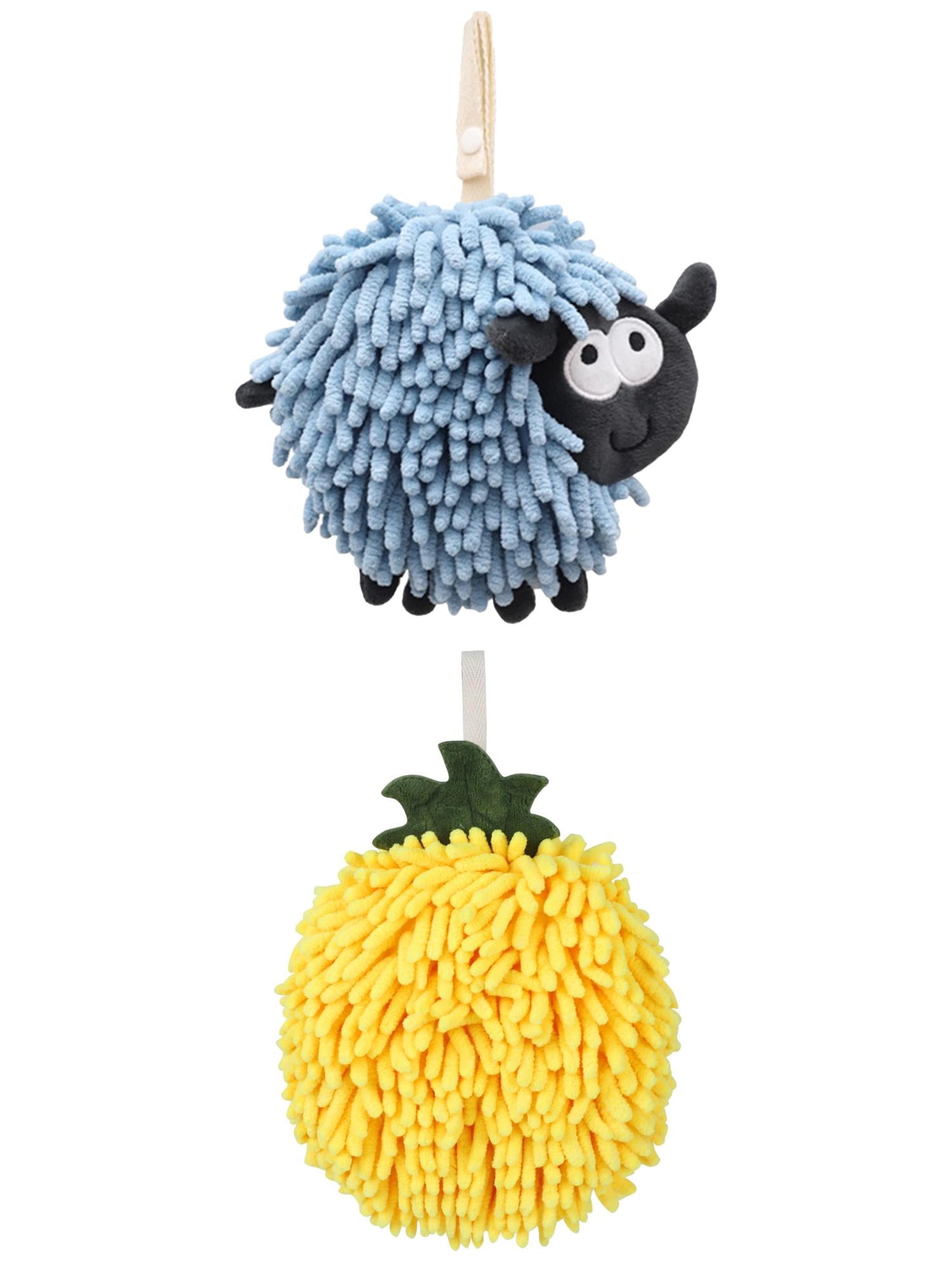 Unique Bargains Cute Chenille Ball Hand Towel 2 Pcs Yellow/Blue 6" x 6"/7" x 7"
