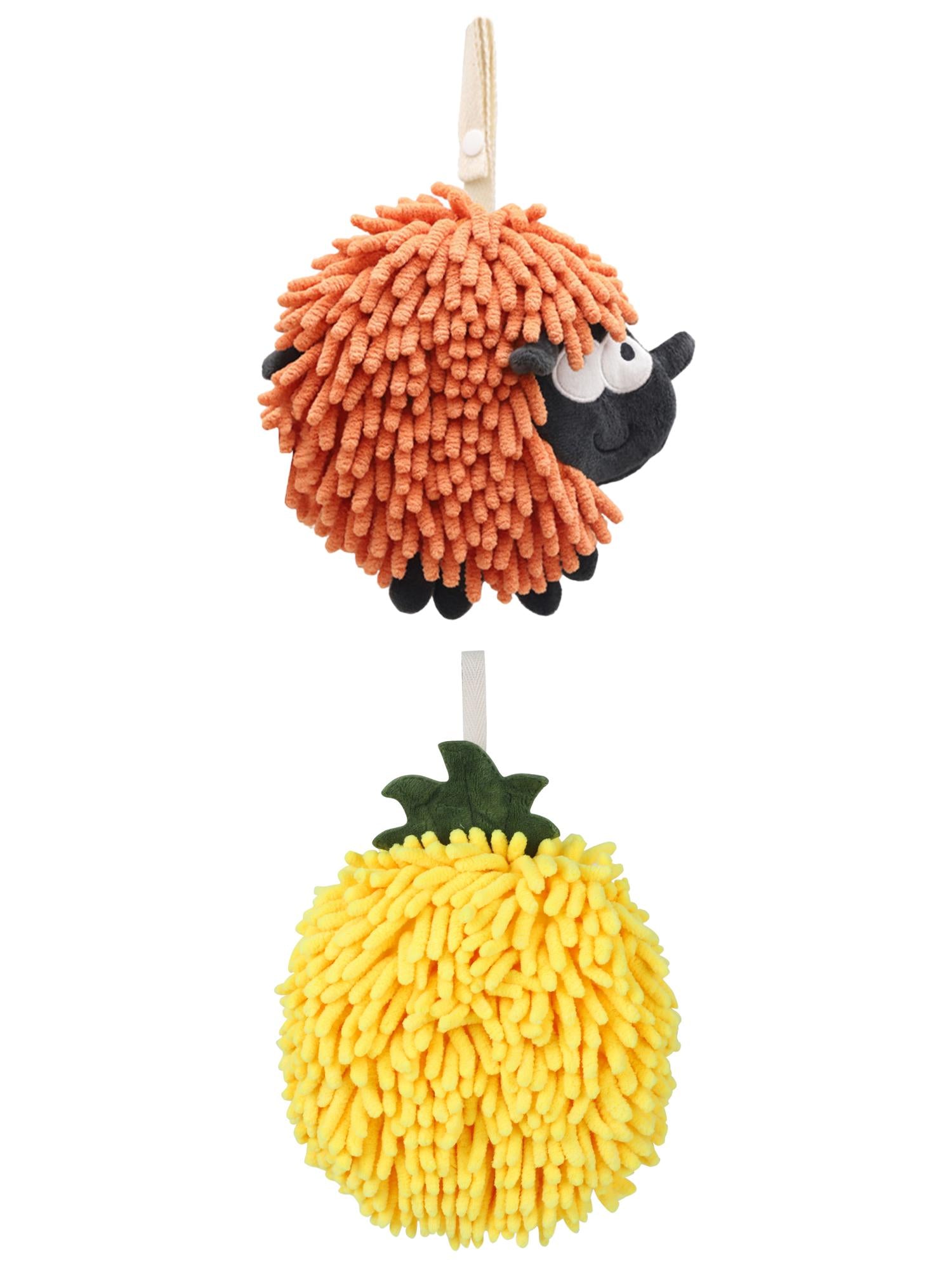 Unique Bargains Cute Chenille Ball Hand Towel 2 Pcs Yellow/Orange 6" x 6"/7" x 7"