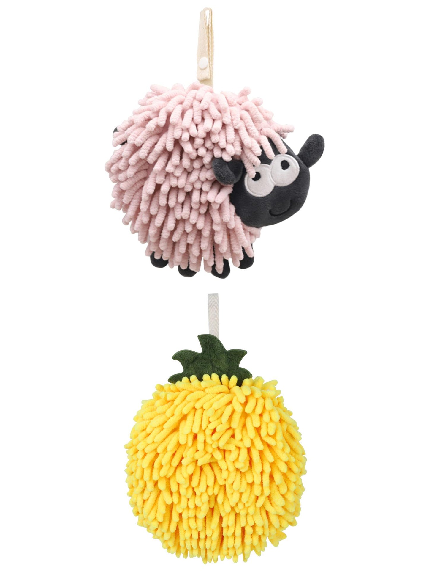 Unique Bargains Cute Chenille Ball Hand Towel 2 Pcs Yellow/Pink 6" x 6"/7" x 7"