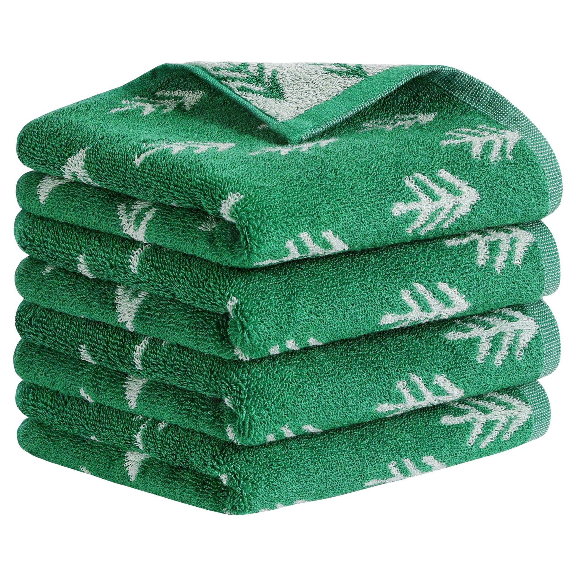 Unique Bargains Cute Plant Pattern Hand Towels Set for Bath, Kitchen Green 4-Piece