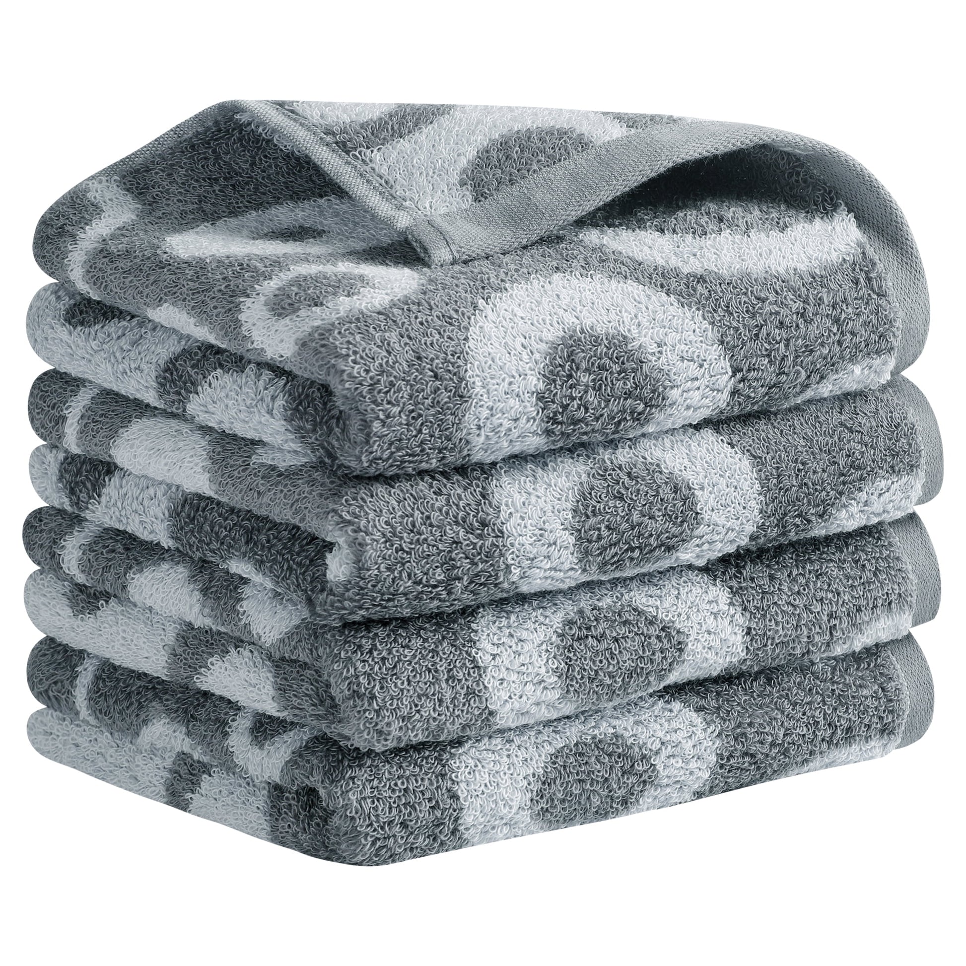 Unique Bargains Cute Round Geometric Pattern Hand Towel Cotton Kitchen Towel Grey 4-Piece