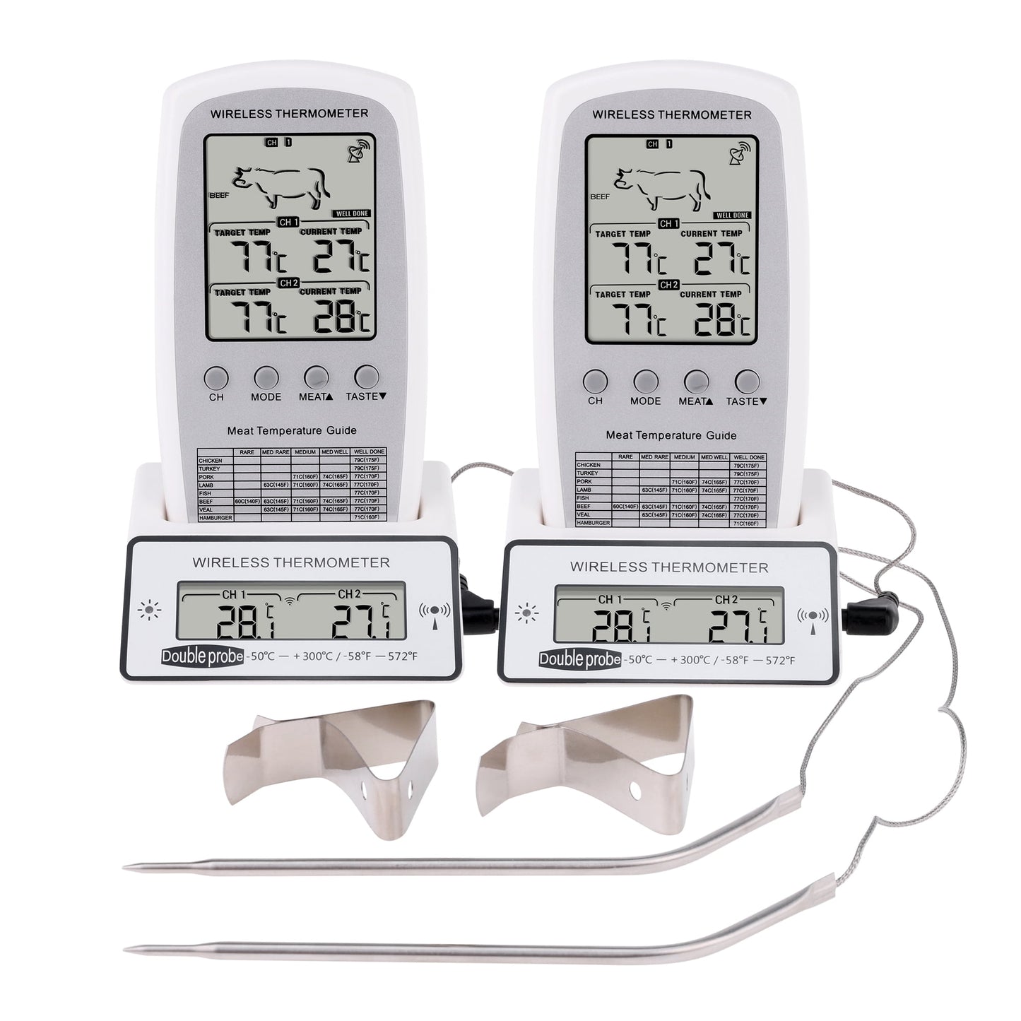 Unique Bargains Digital Meat Thermometer with 2 Temperature Probes White/Silver